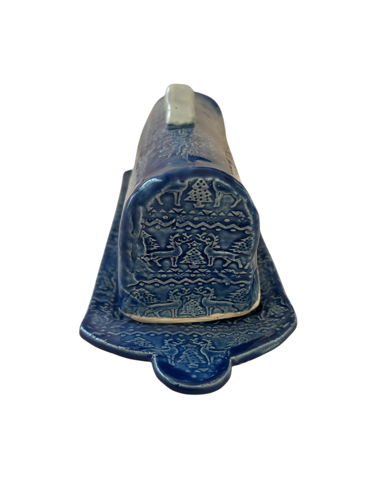 Textured Butter Dish #44 with Winter Trees and Deer Designs