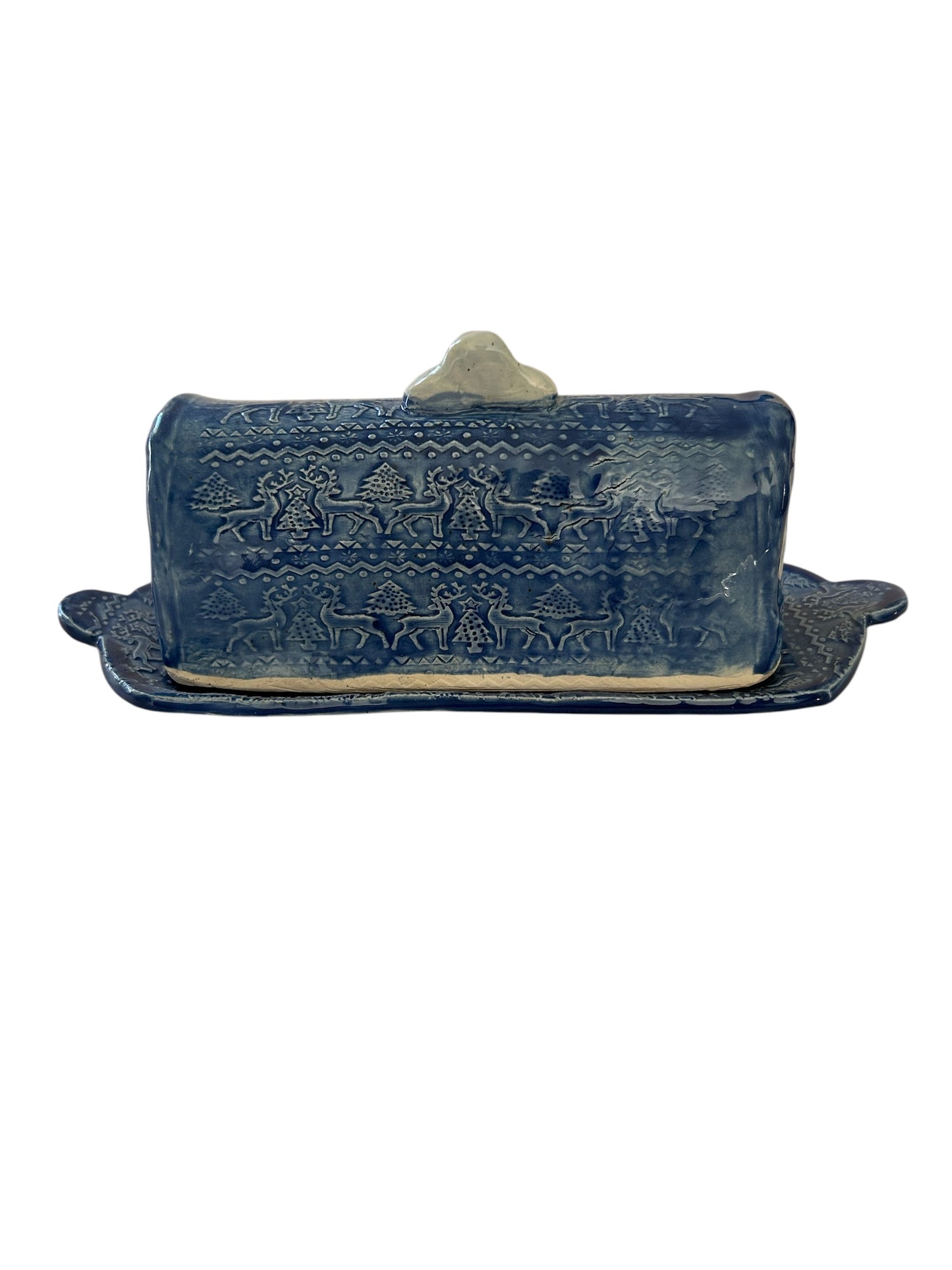 Textured Butter Dish #44 with Winter Trees and Deer Designs
