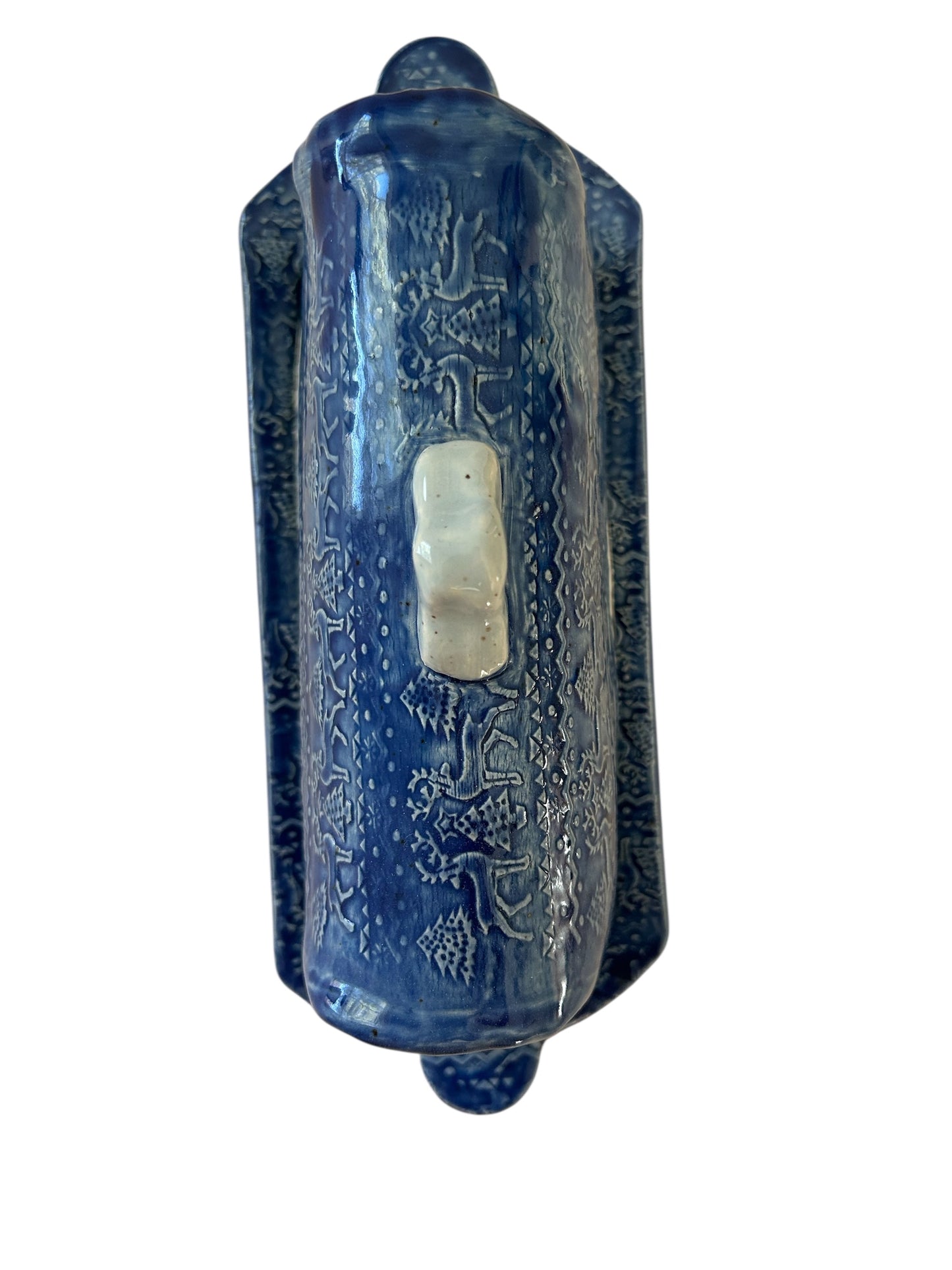 Textured Butter Dish #44 with Winter Trees and Deer Designs