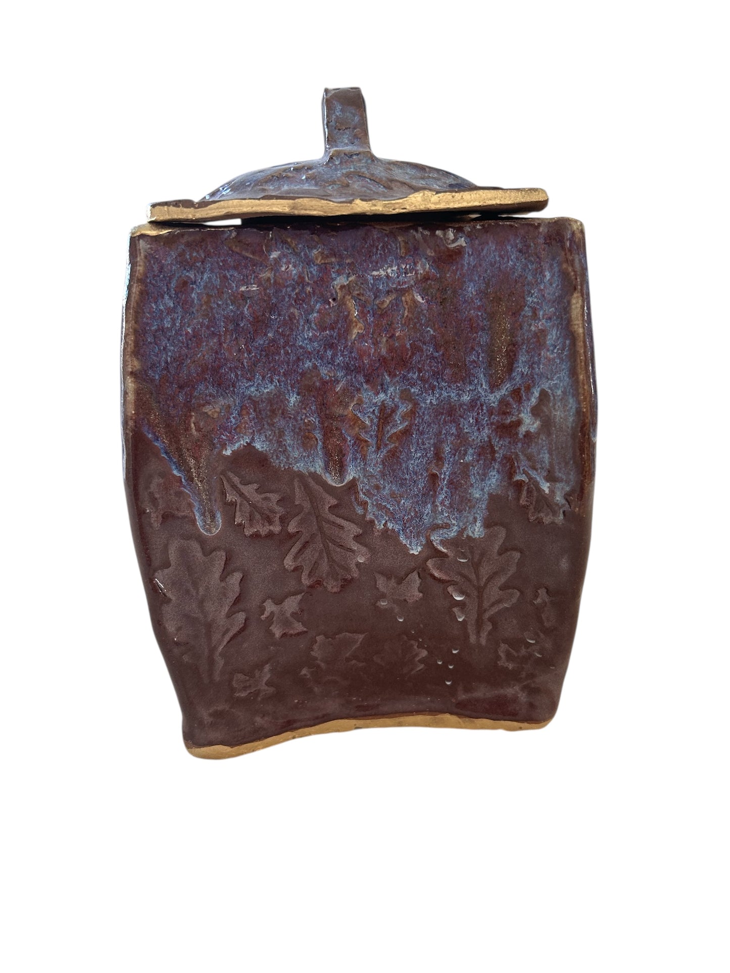 Medium Pagoda Dry Goods Storage Container #34 with Oak Leaves in Burgundy and Gold Leaf Accents