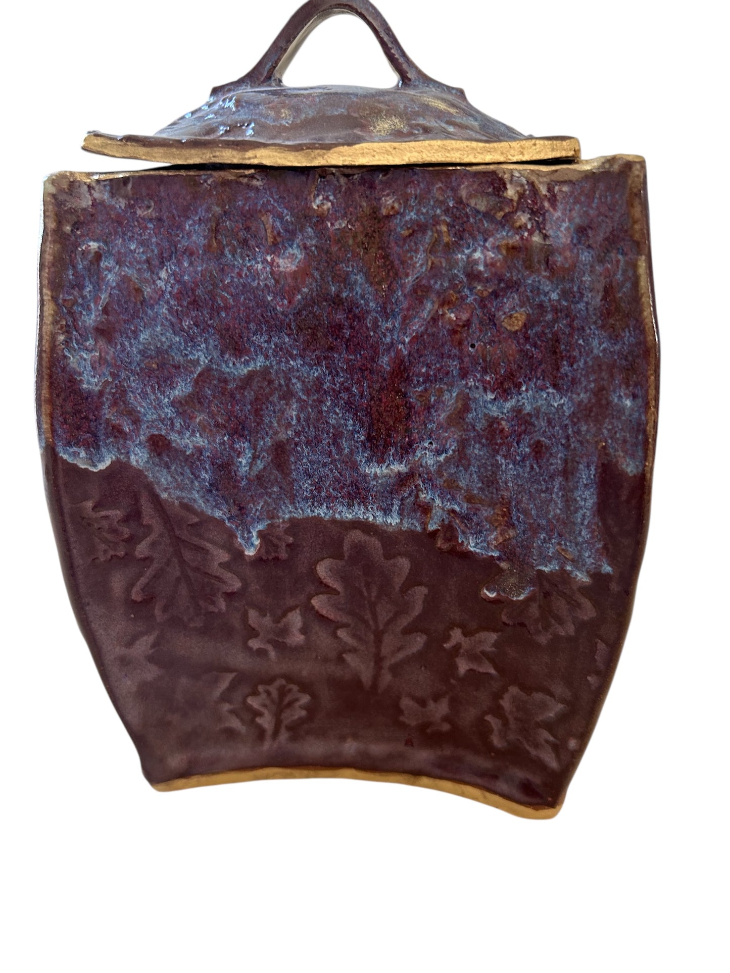 Medium Pagoda Dry Goods Storage Container #34 with Oak Leaves in Burgundy and Gold Leaf Accents