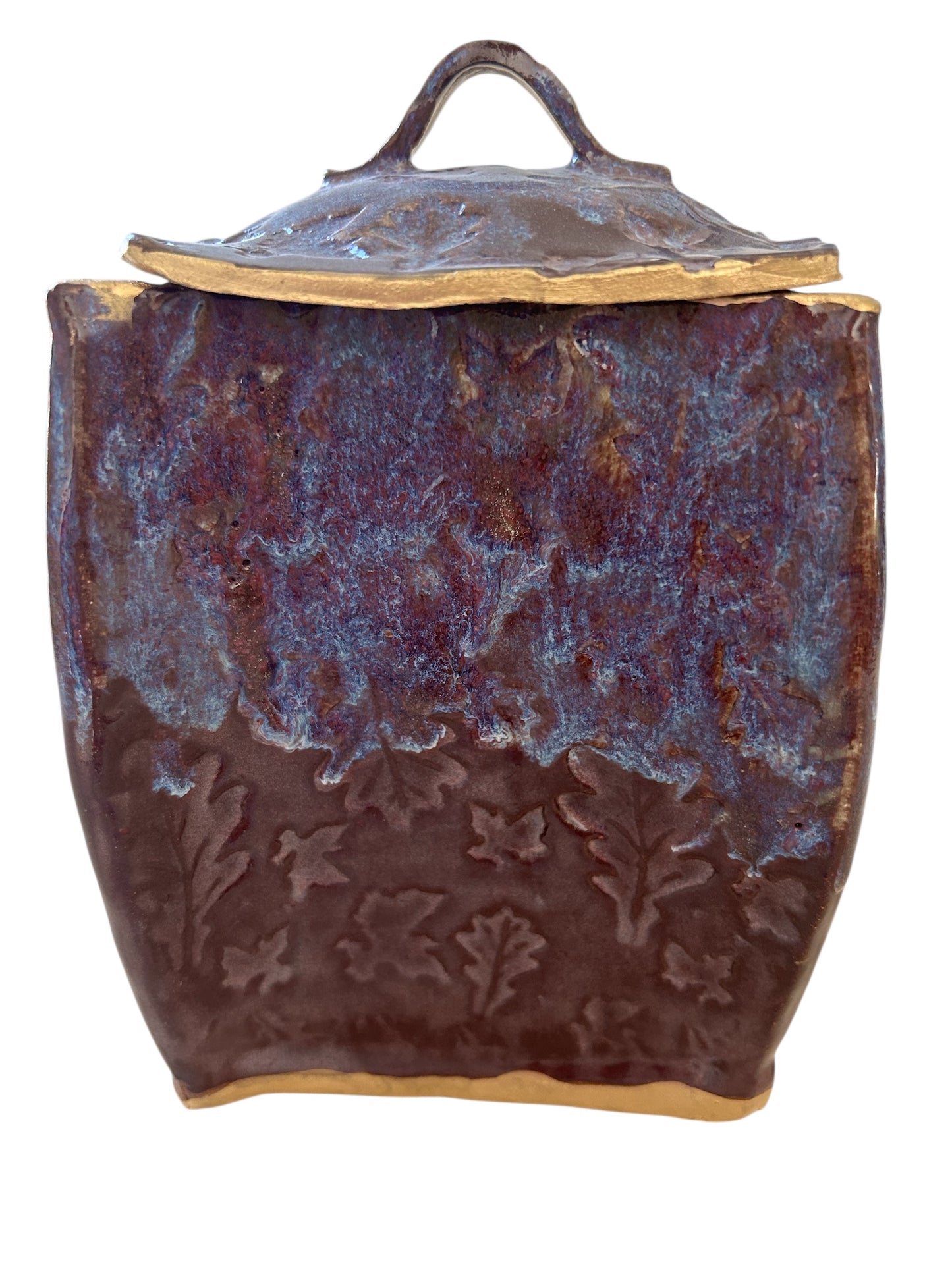 Medium Pagoda Dry Goods Storage Container #34 with Oak Leaves in Burgundy and Gold Leaf Accents