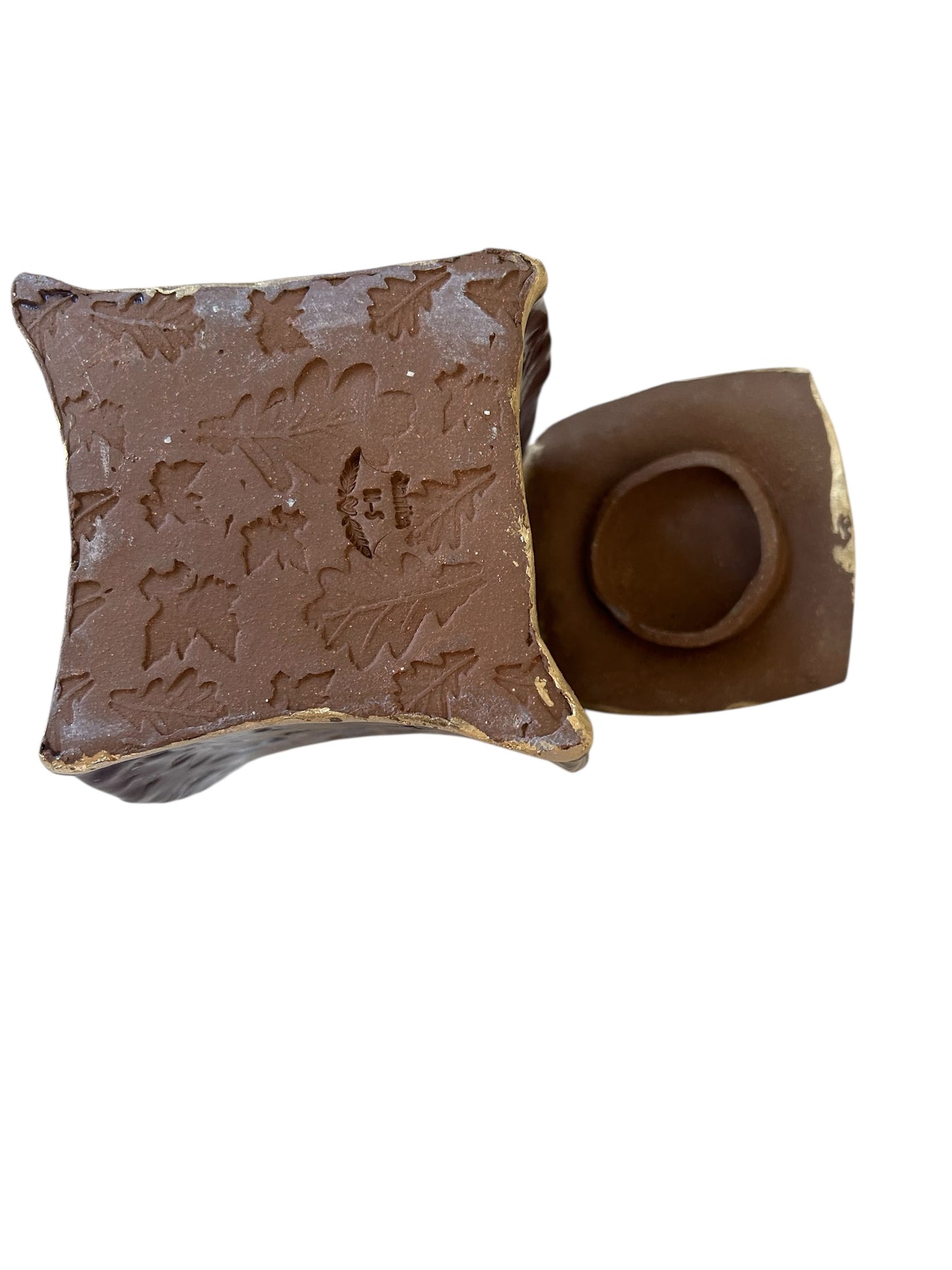 Medium Pagoda Dry Goods Storage Container #34 with Oak Leaves in Burgundy and Gold Leaf Accents