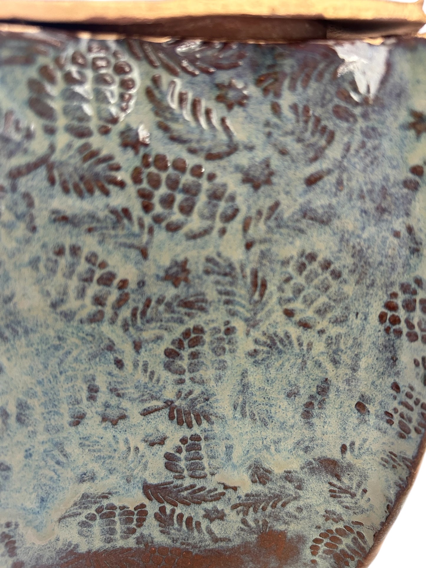 Large Pagoda Dry Goods Storage Container #33 with Pinecones and Greenery in Toasted Sage and Gold Leaf Accents