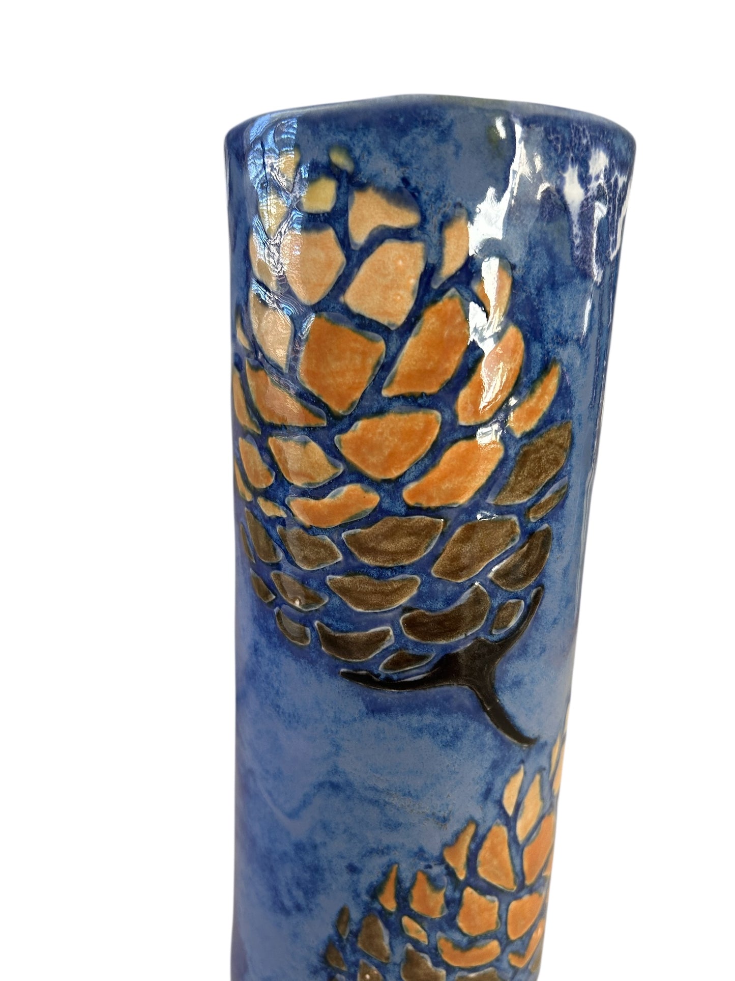 Tall Handpainted Vase #31 with Pinecones Designs