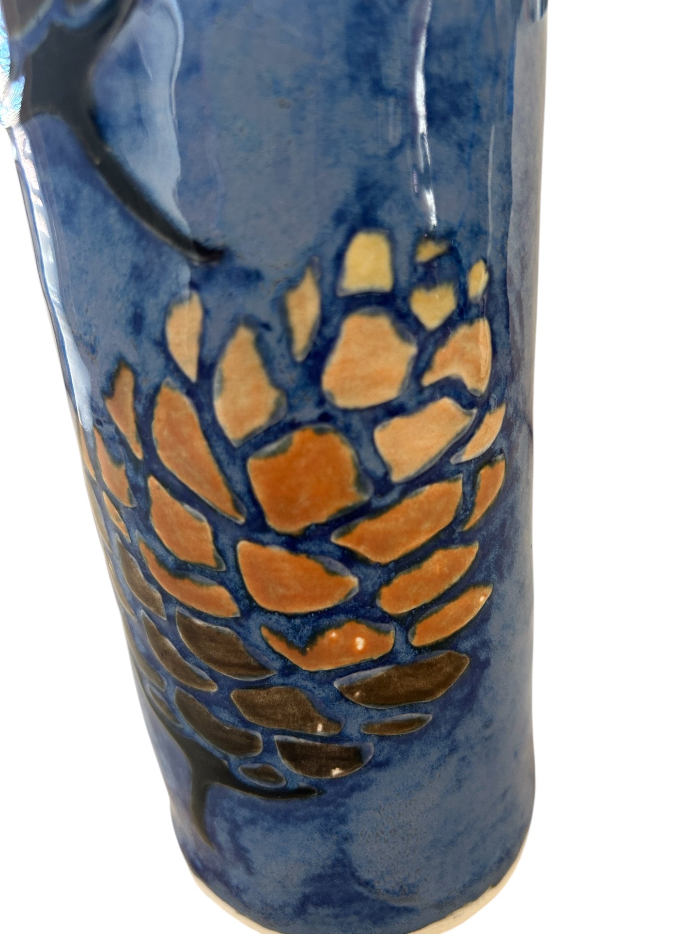 Tall Handpainted Vase #31 with Pinecones Designs