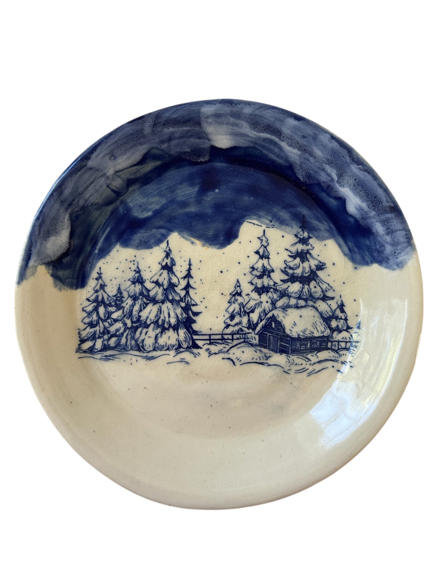 Monoprint Breakfast Set #12 with Log Cabin Winter Scene