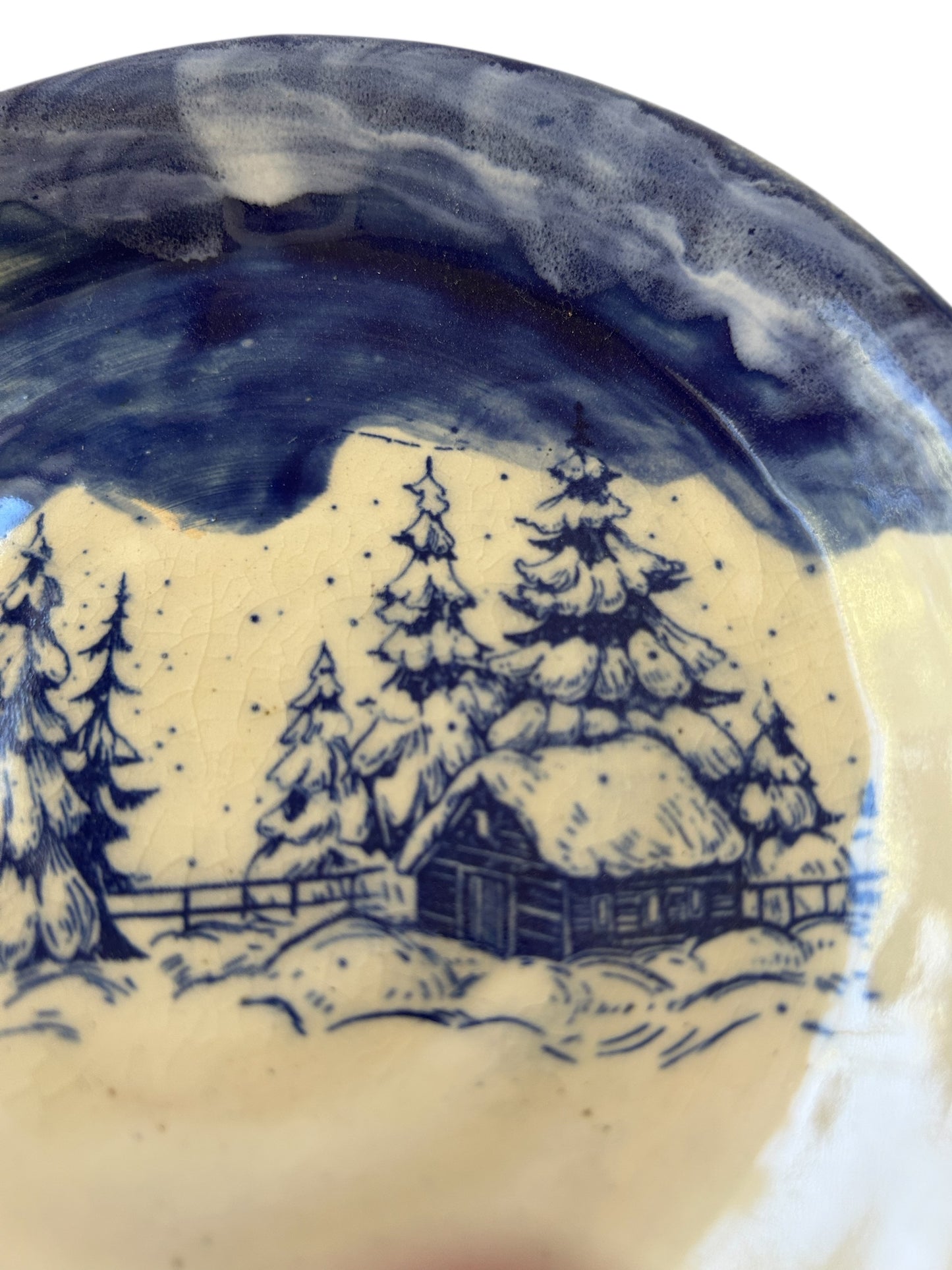 Monoprint Breakfast Set #12 with Log Cabin Winter Scene