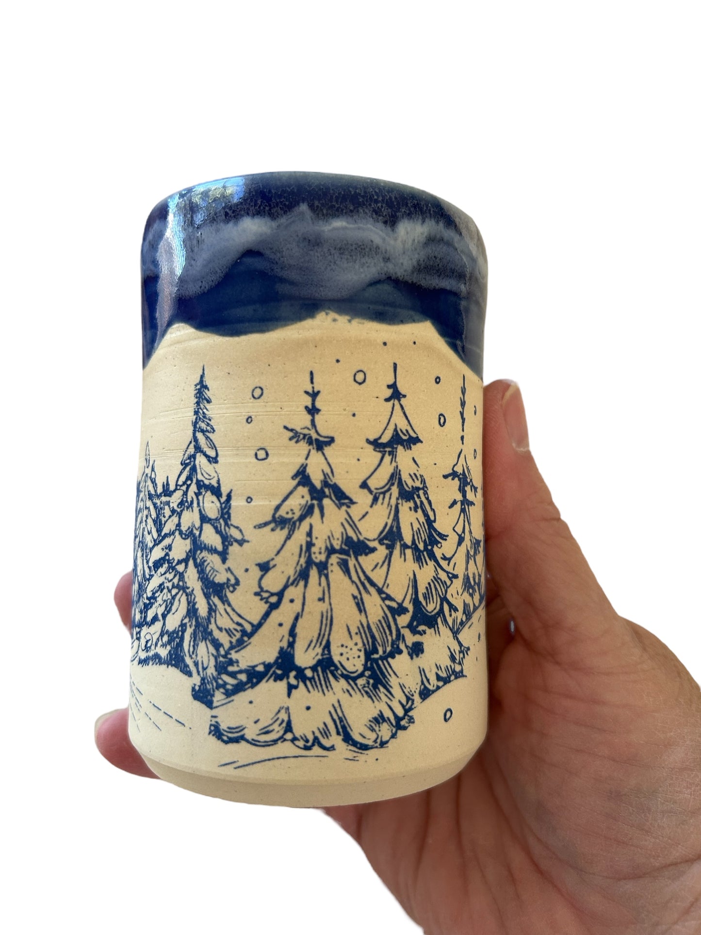 Monoprint Breakfast Set #12 with Log Cabin Winter Scene