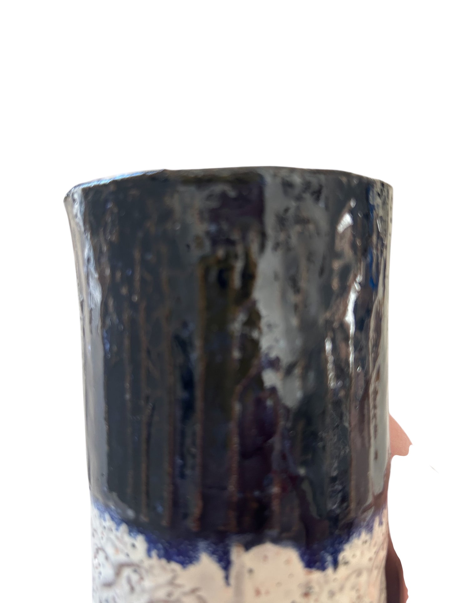 Set of 2 Tall Textured Tumblers with Winter Trees Designs in Cobalt Blue and White