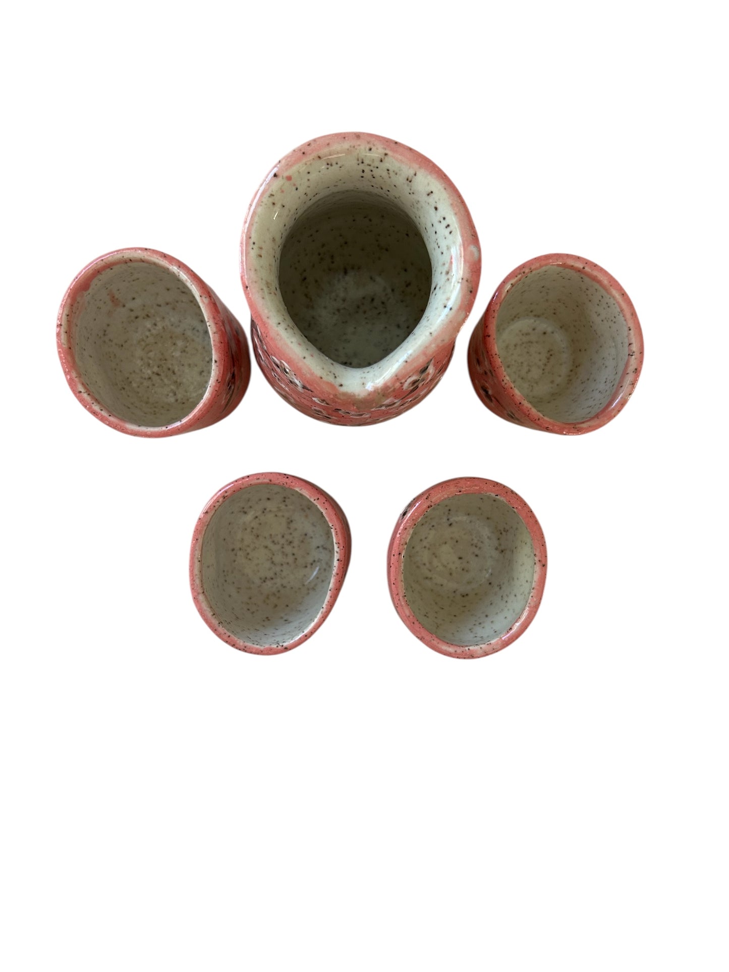 Complete 5-Piece Sake Set #1 with Handpainted Cherry Blossoms and Squeeze Handles