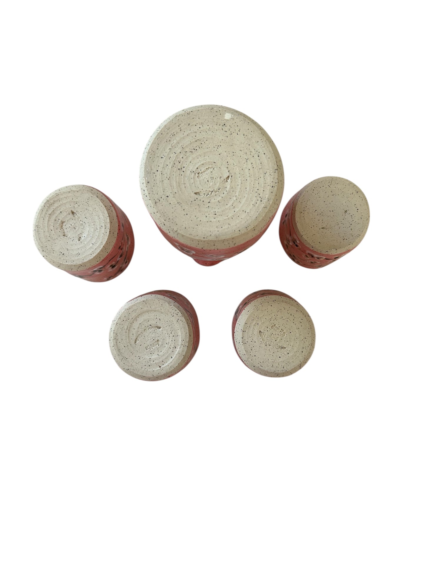 Complete 5-Piece Sake Set #1 with Handpainted Cherry Blossoms and Squeeze Handles