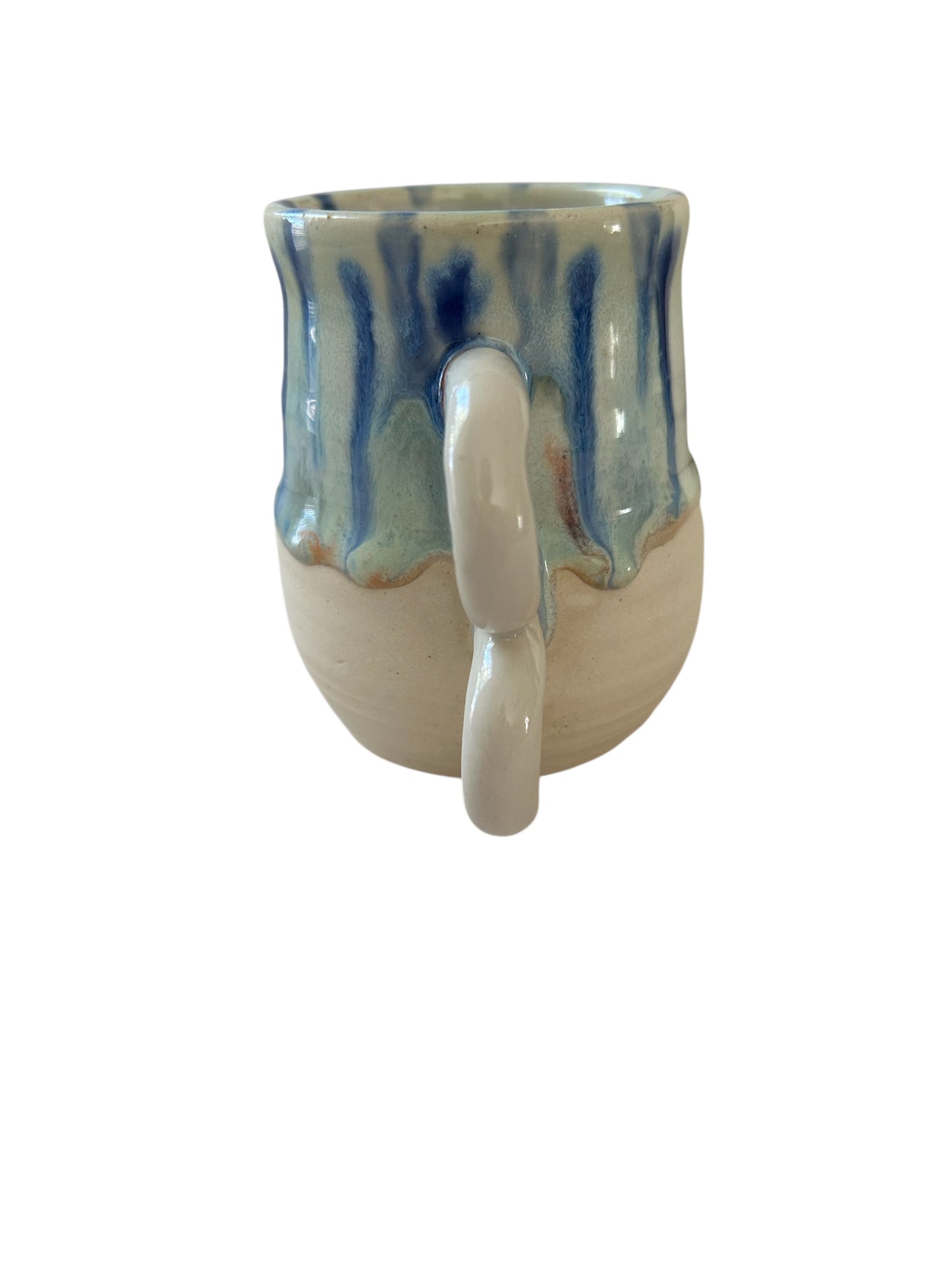 Wheel-Thrown Mug #22 with Peacock Glaze and Knuckle Handle