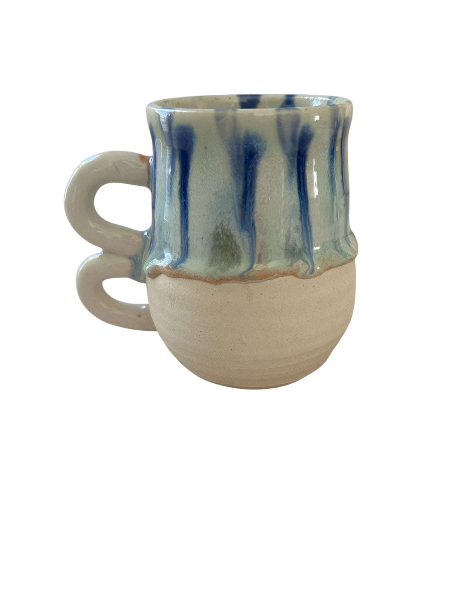 Wheel-Thrown Mug #22 with Peacock Glaze and Knuckle Handle