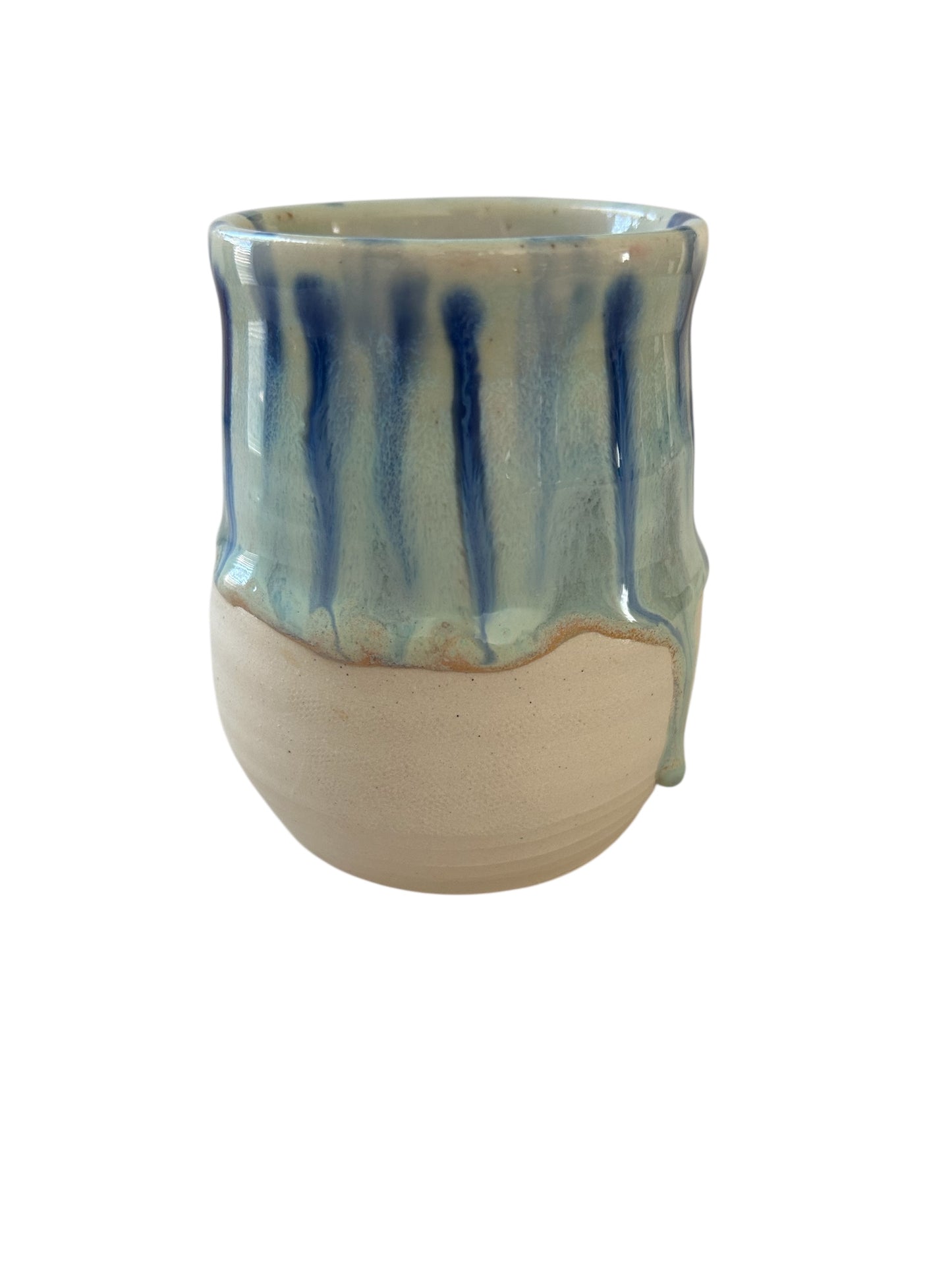 Wheel-Thrown Mug #22 with Peacock Glaze and Knuckle Handle