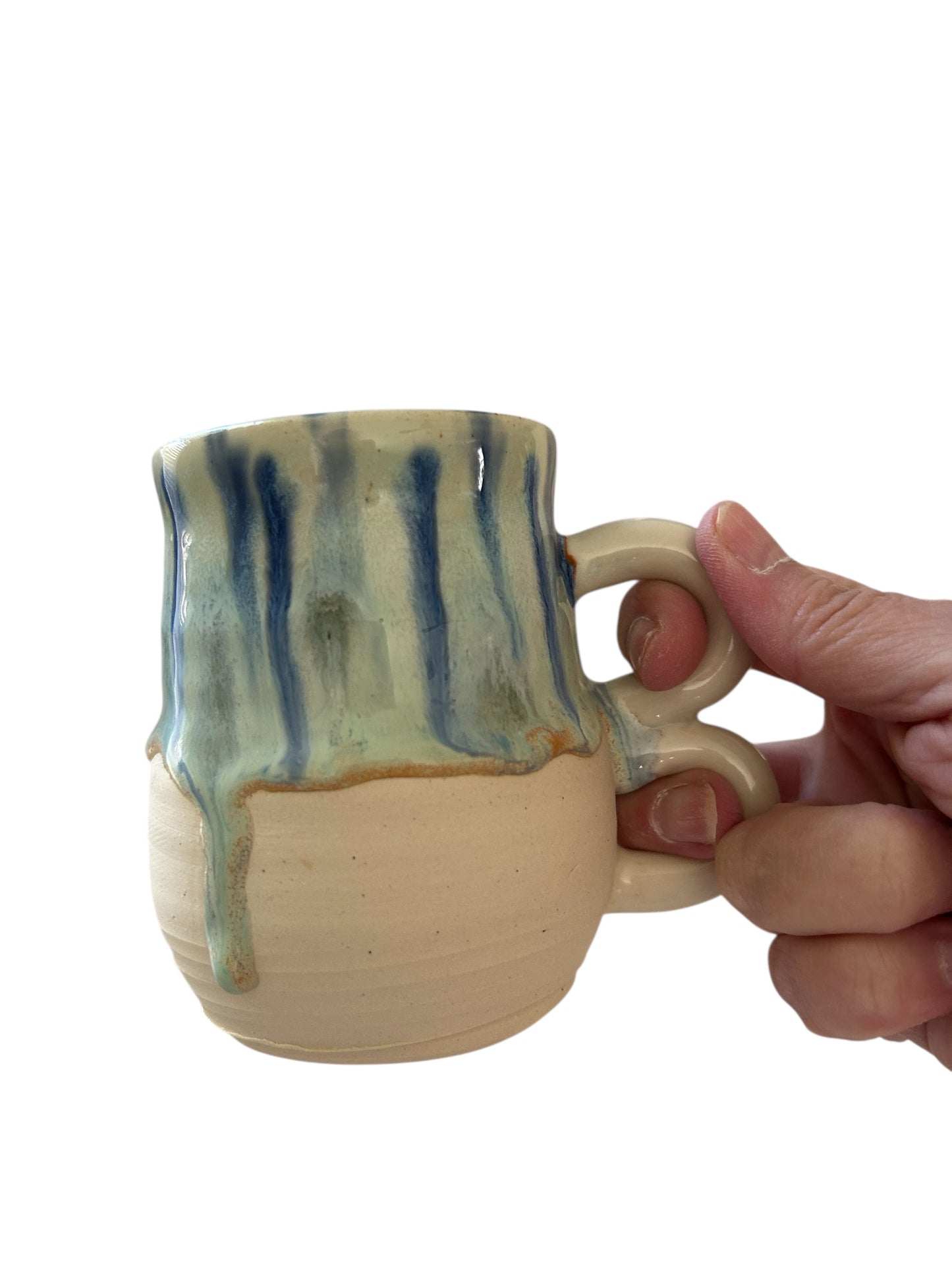Wheel-Thrown Mug #22 with Peacock Glaze and Knuckle Handle