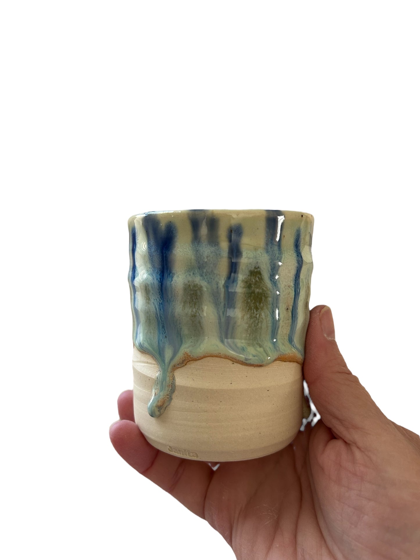 Small Wheel-Thrown Juice Cup #23 with Peacock Glaze