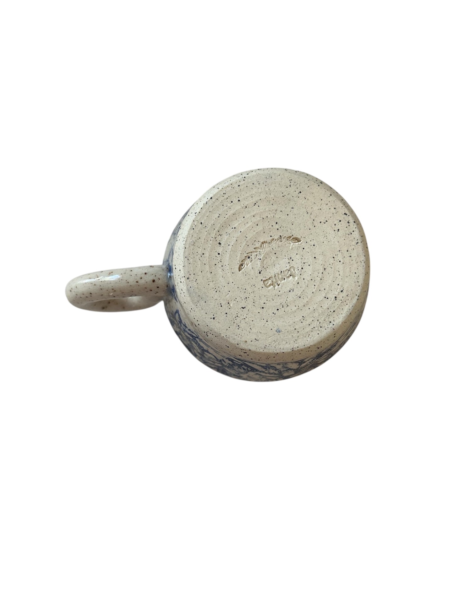 Small Wheel-Thrown Speckled Mug #42 with Monoprint Snowy Evergreen Trees