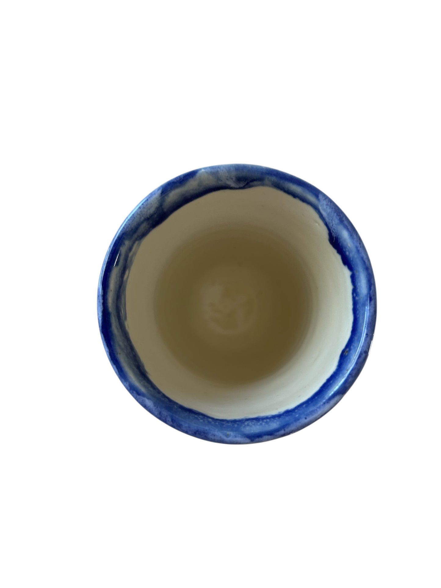 Monoprint Juice Cup #24 with Log Cabin, Snowy Mountains, and Evergreens