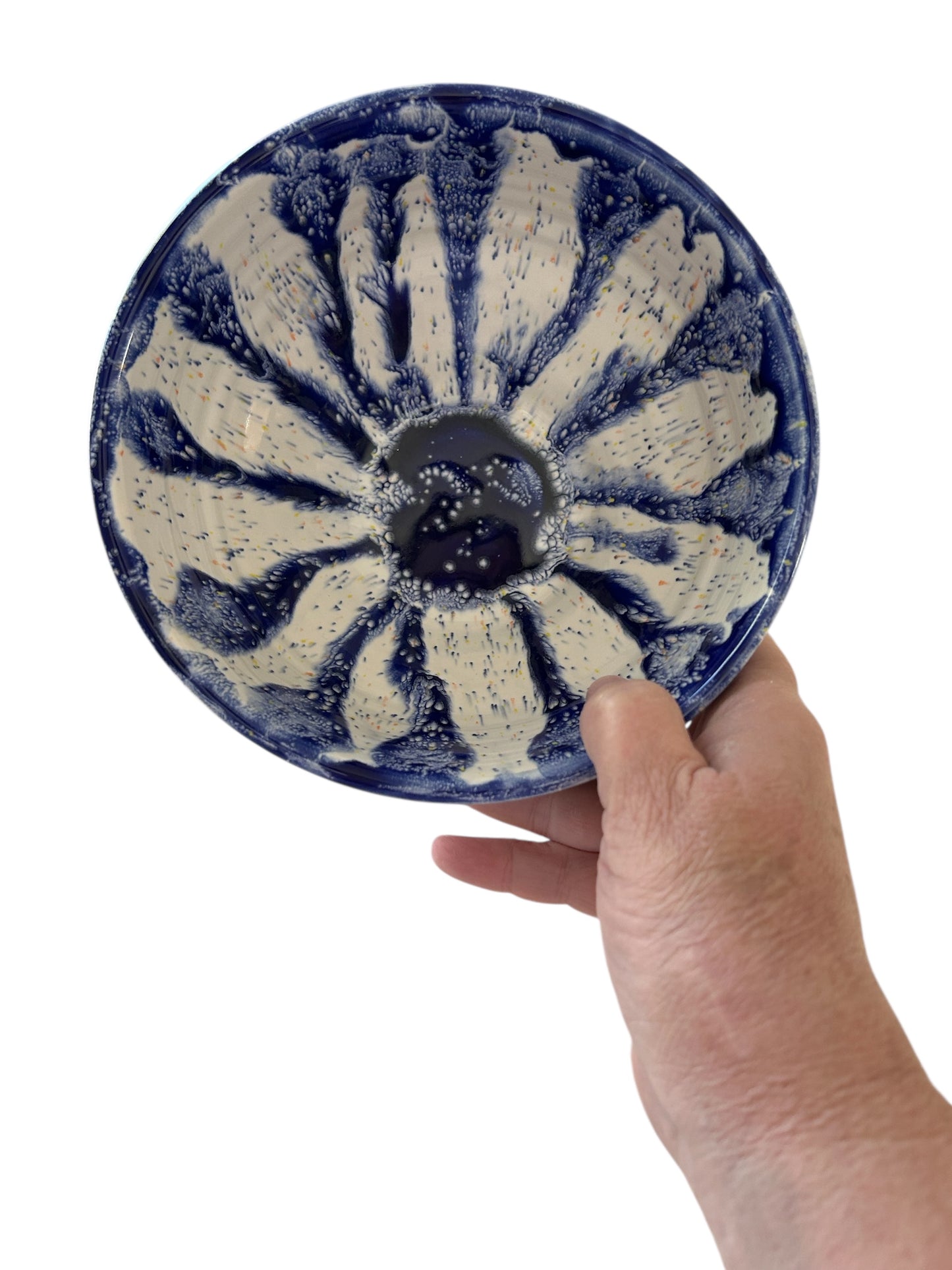 Medium General-Purpose Bowl #27 in Watercolor Blue and Speckled White