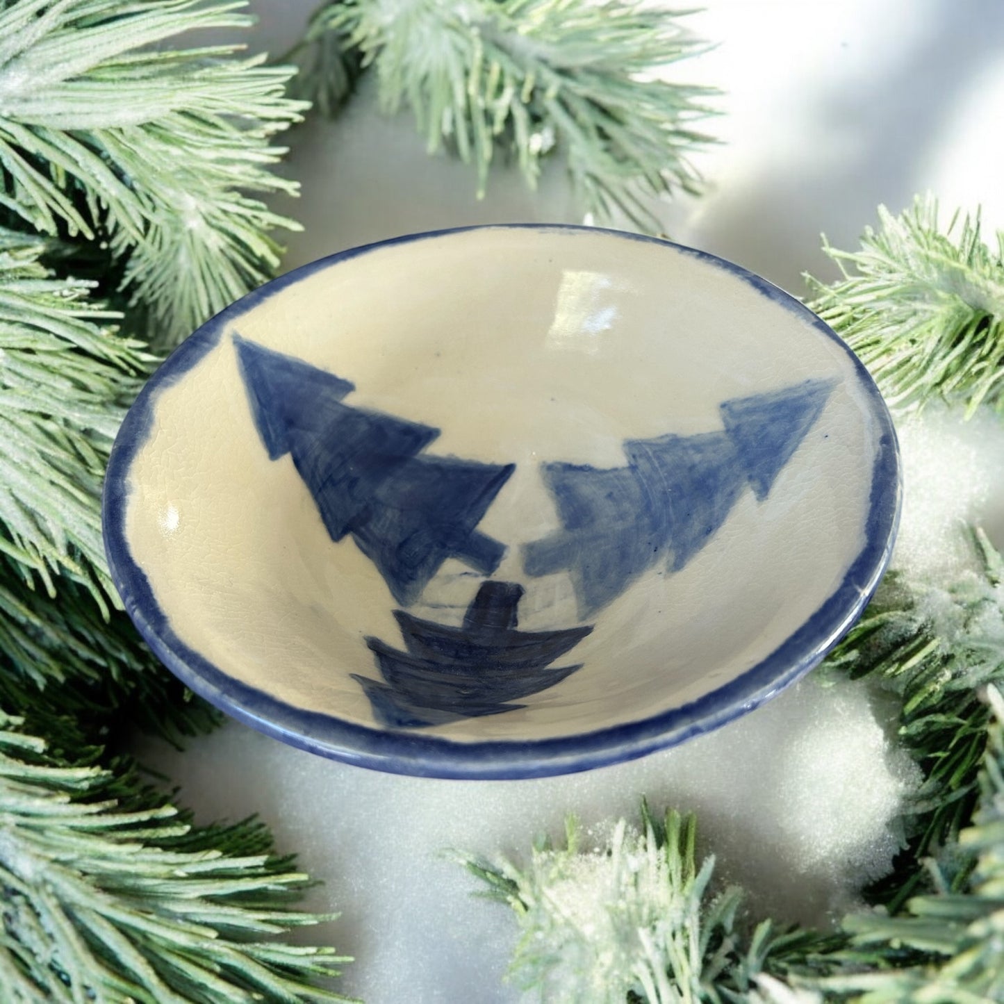 Medium General-Purpose Bowl #12 with Color Blocked Winter Trees Designs