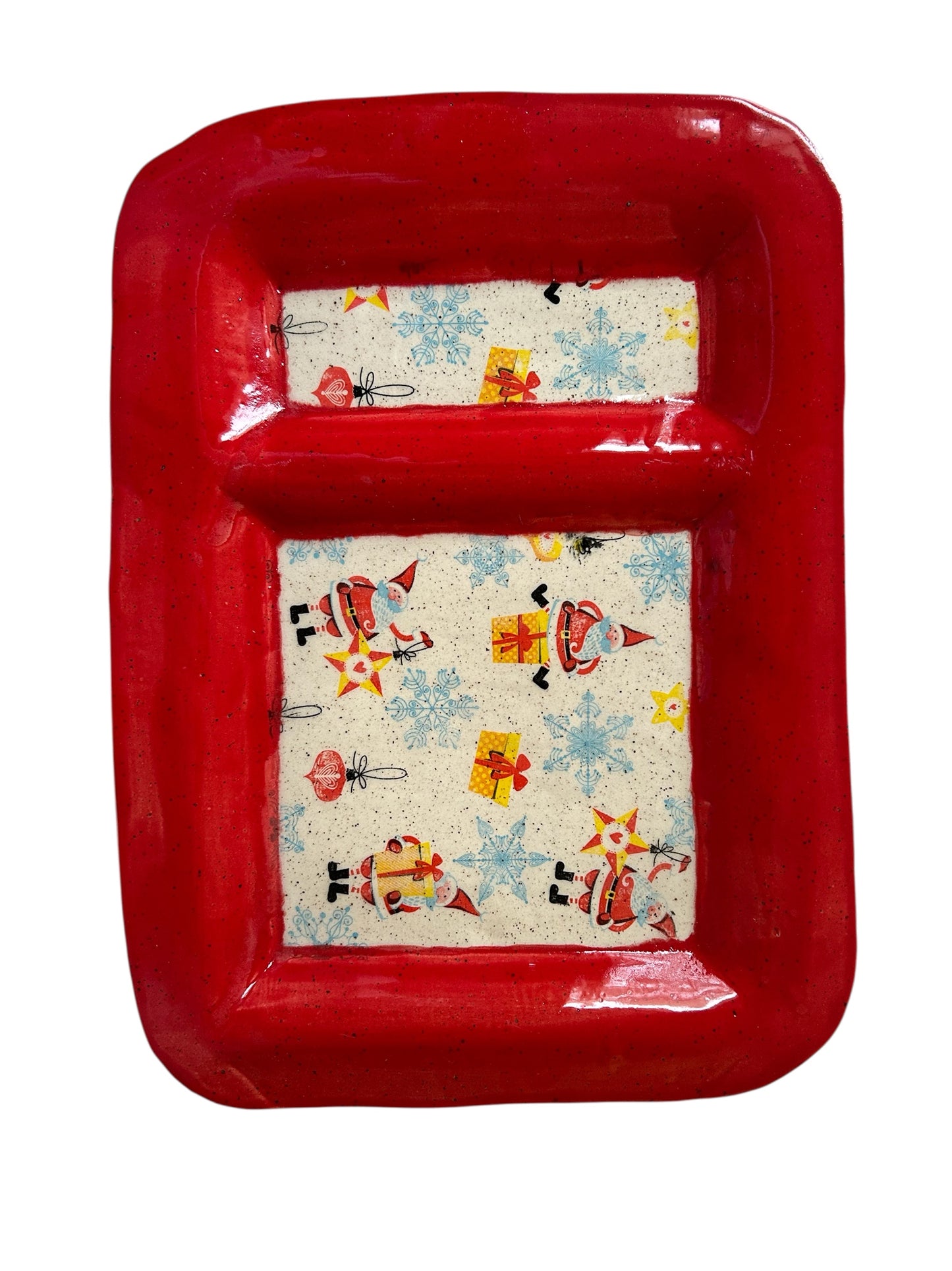 Christmas Tray #1 with Santa and Presents Monoprint Designs