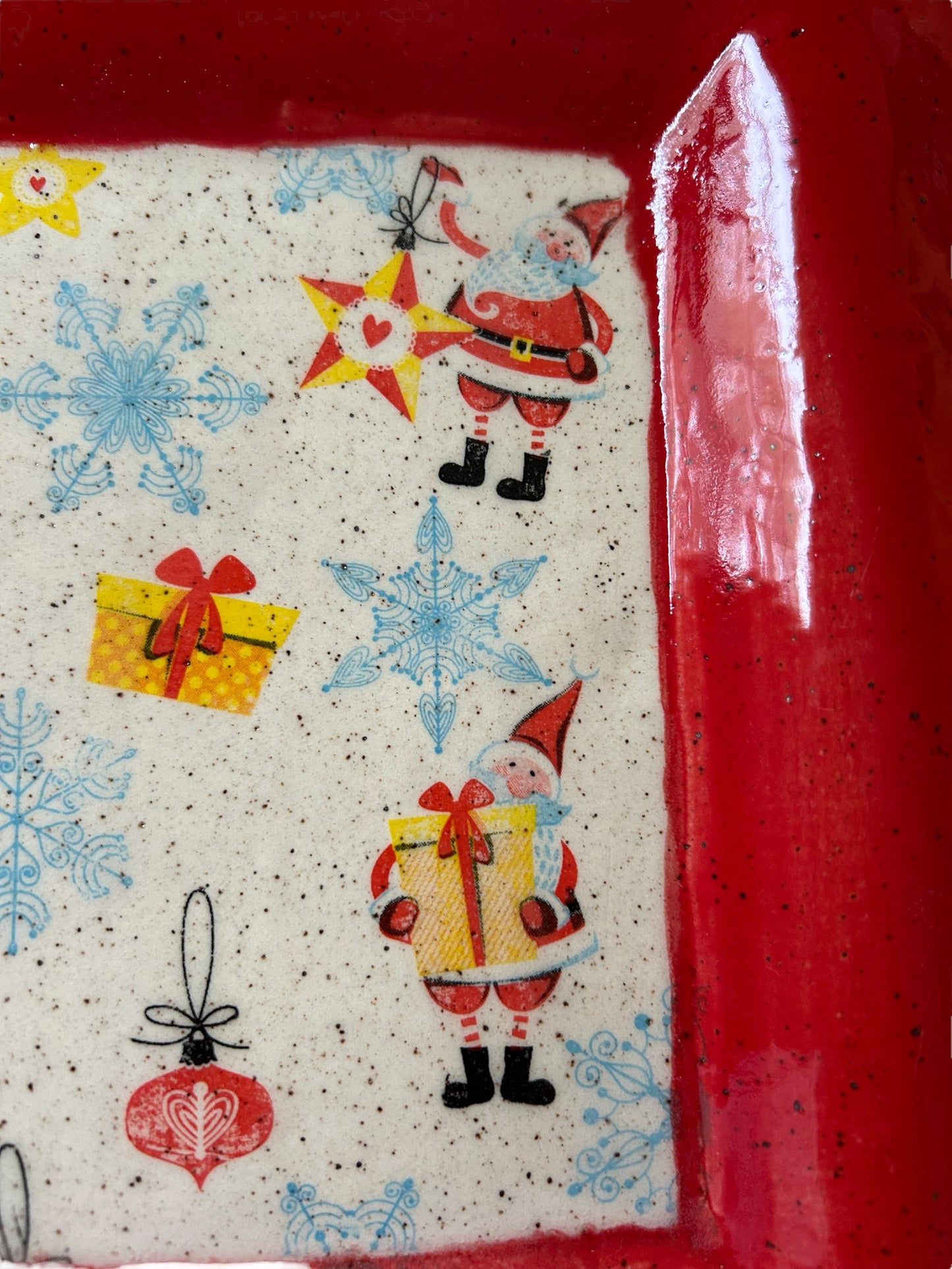 Christmas Tray #1 with Santa and Presents Monoprint Designs