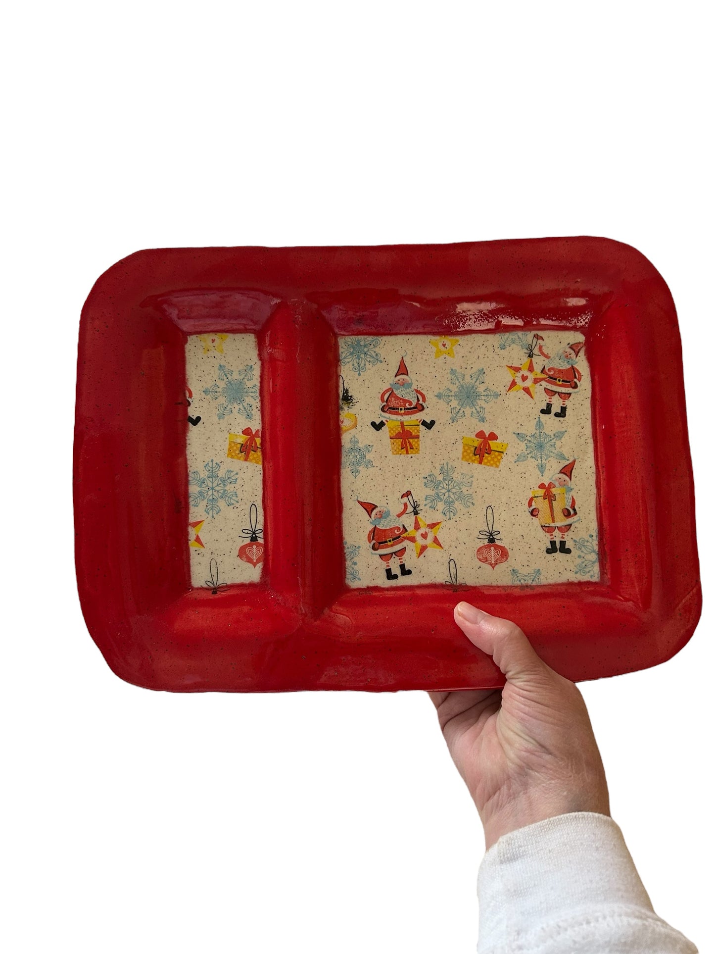 Christmas Tray #1 with Santa and Presents Monoprint Designs