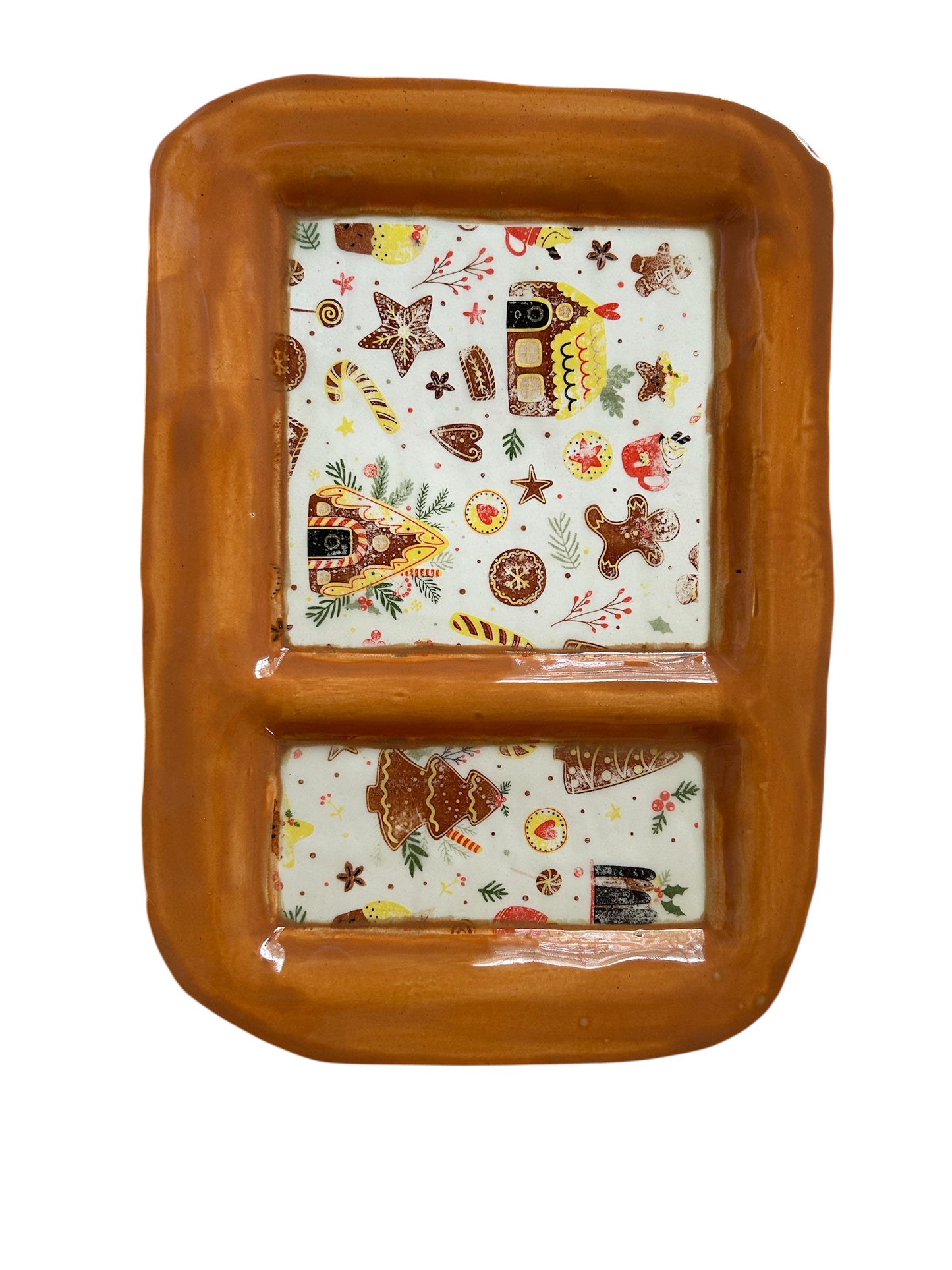 Holiday Tray #2 with Gingerbread House Monoprint Designs