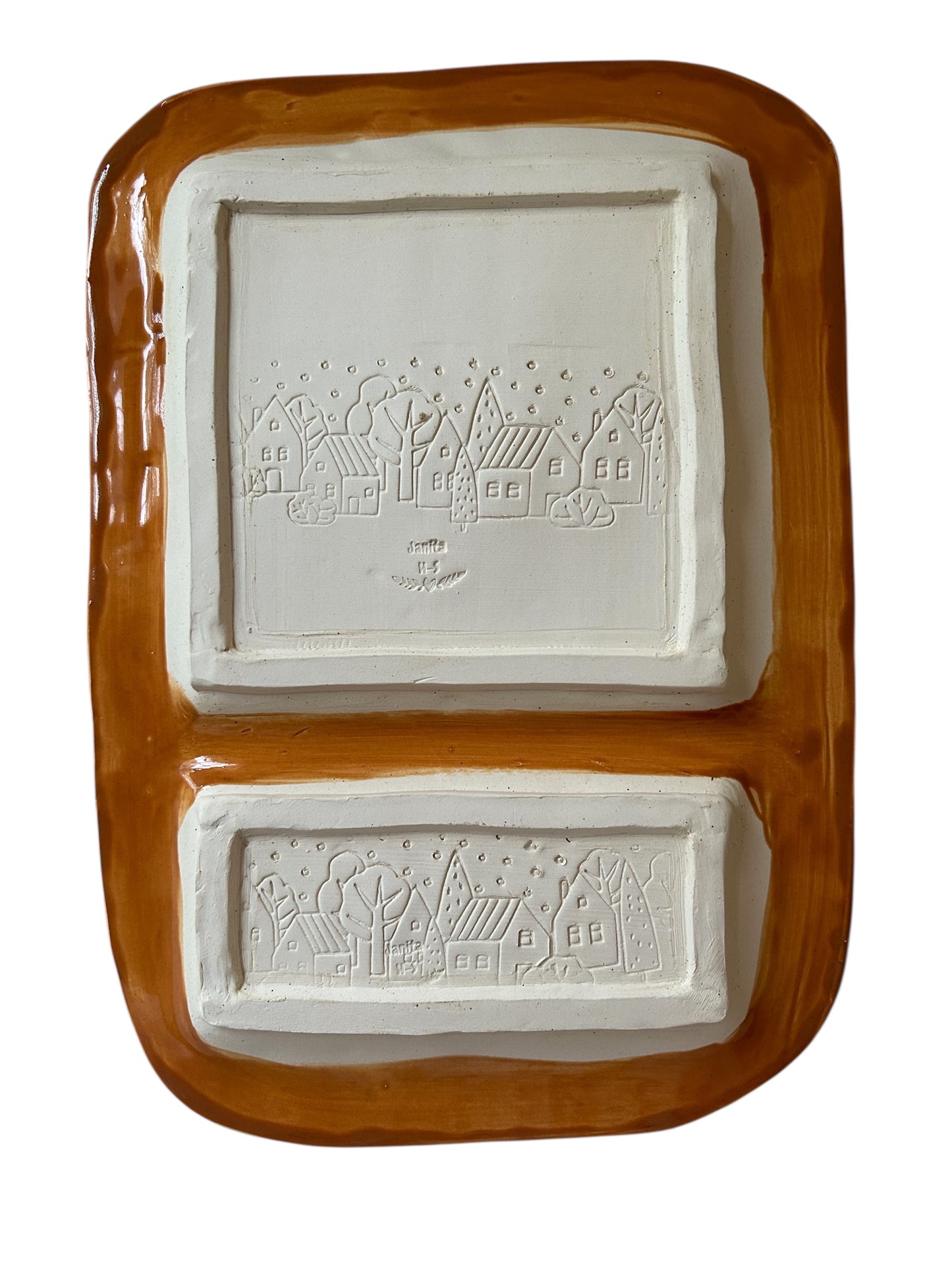 Holiday Tray #2 with Gingerbread House Monoprint Designs