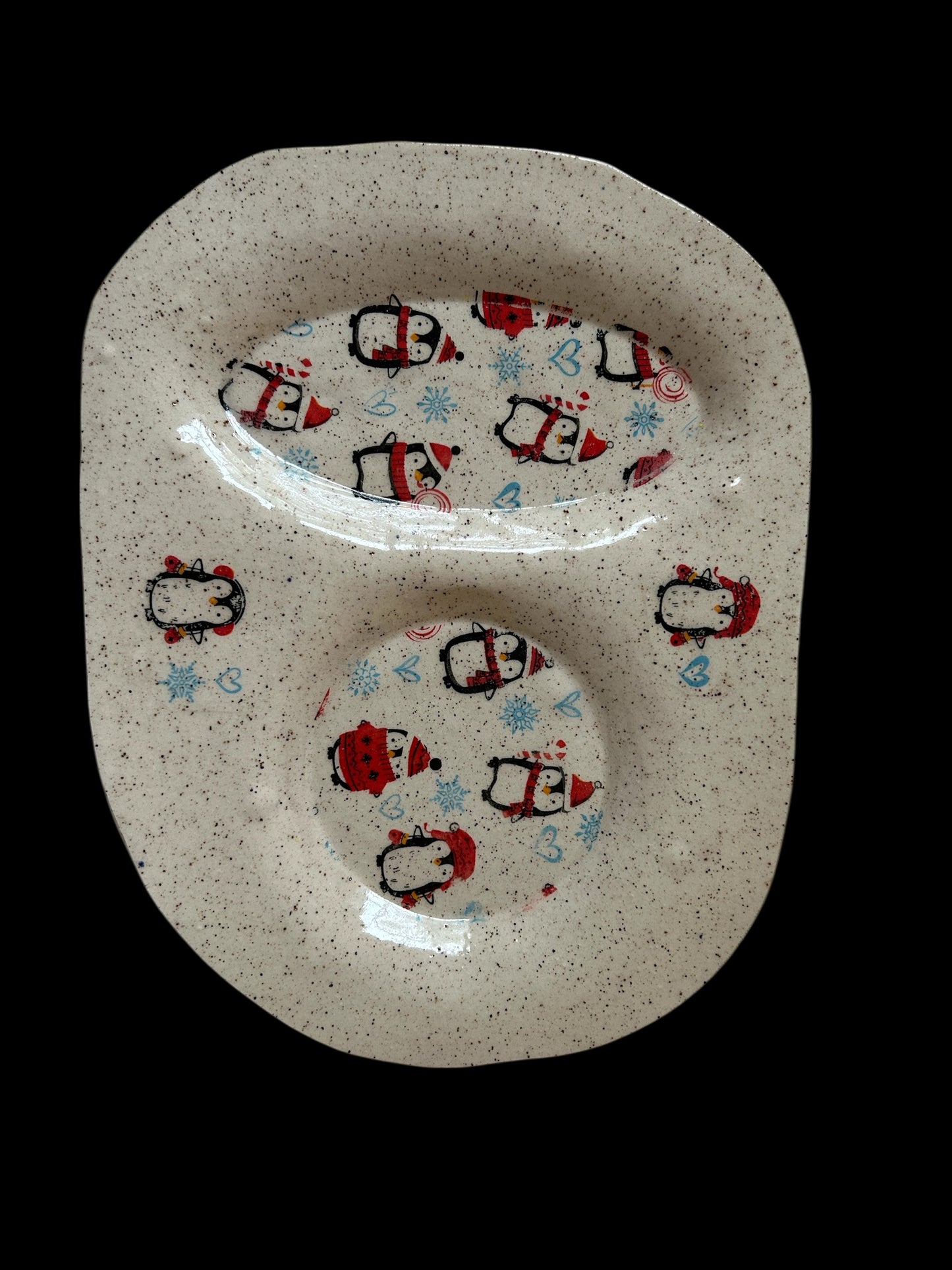 Small Holiday Tray #4 with Cute Christmas Penguins Monoprint Designs