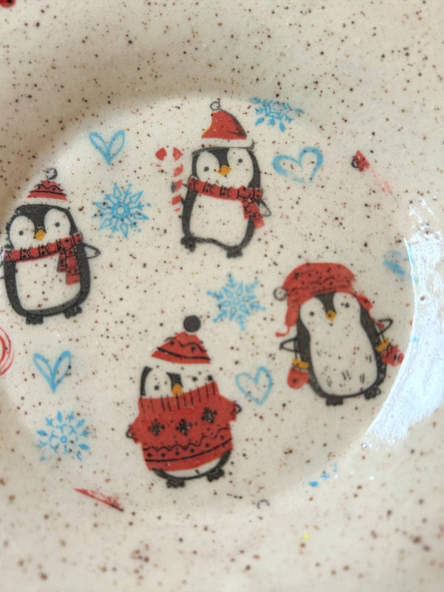 Small Holiday Tray #4 with Cute Christmas Penguins Monoprint Designs