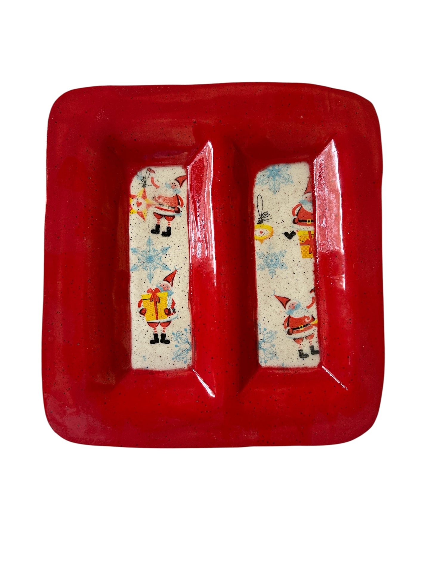 Small Holiday Tray #3 with Cute Santas Monoprint Designs