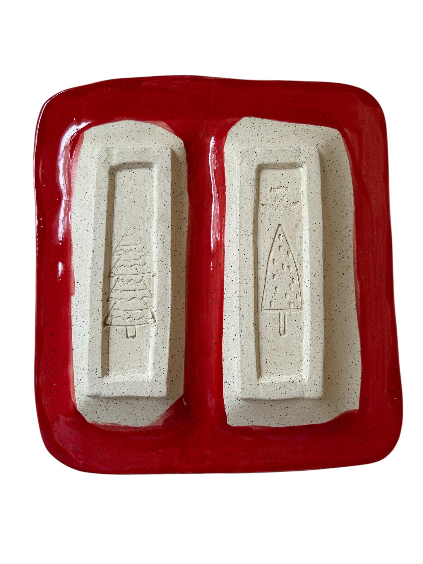 Small Holiday Tray #3 with Cute Santas Monoprint Designs