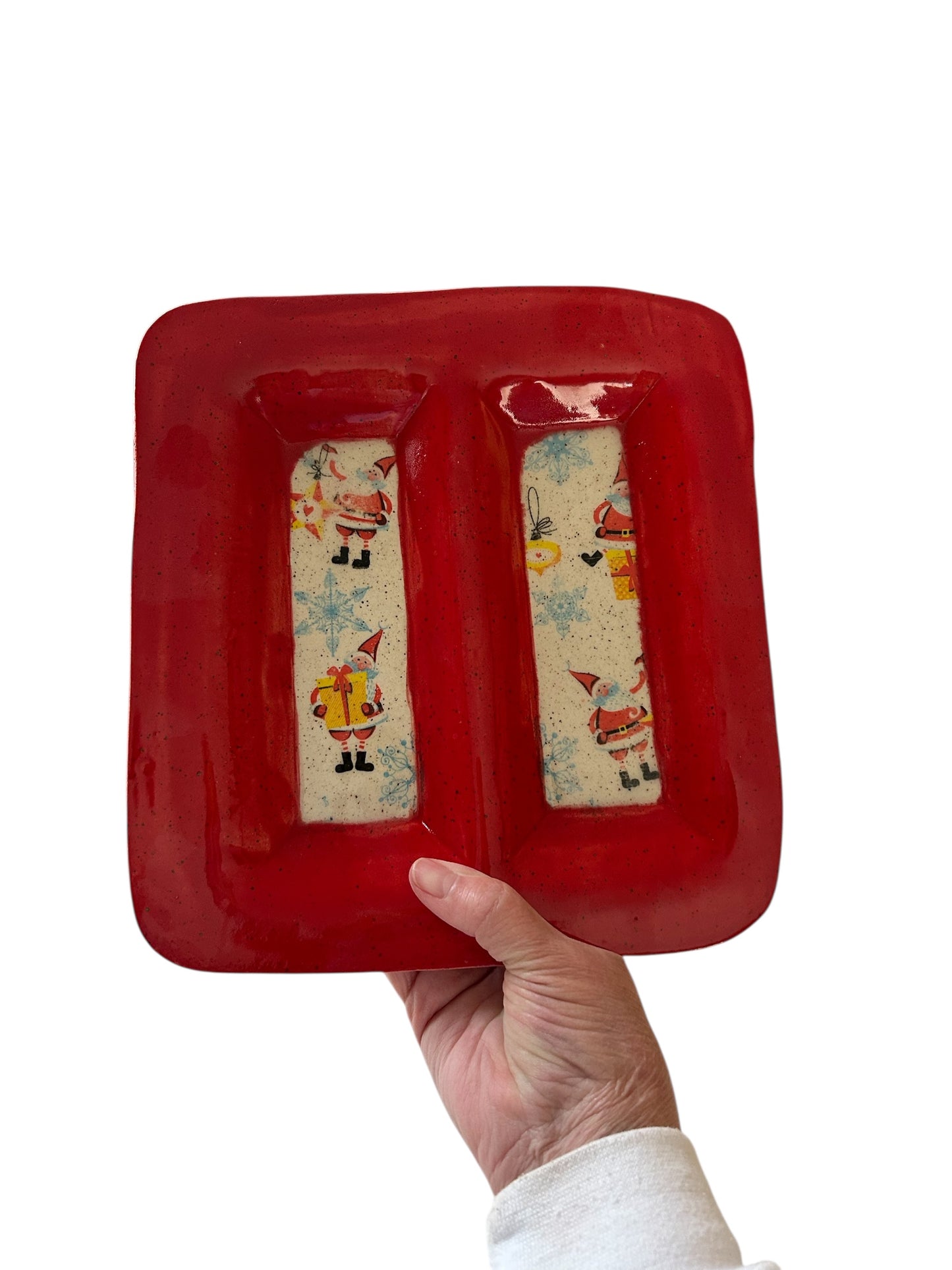 Small Holiday Tray #3 with Cute Santas Monoprint Designs