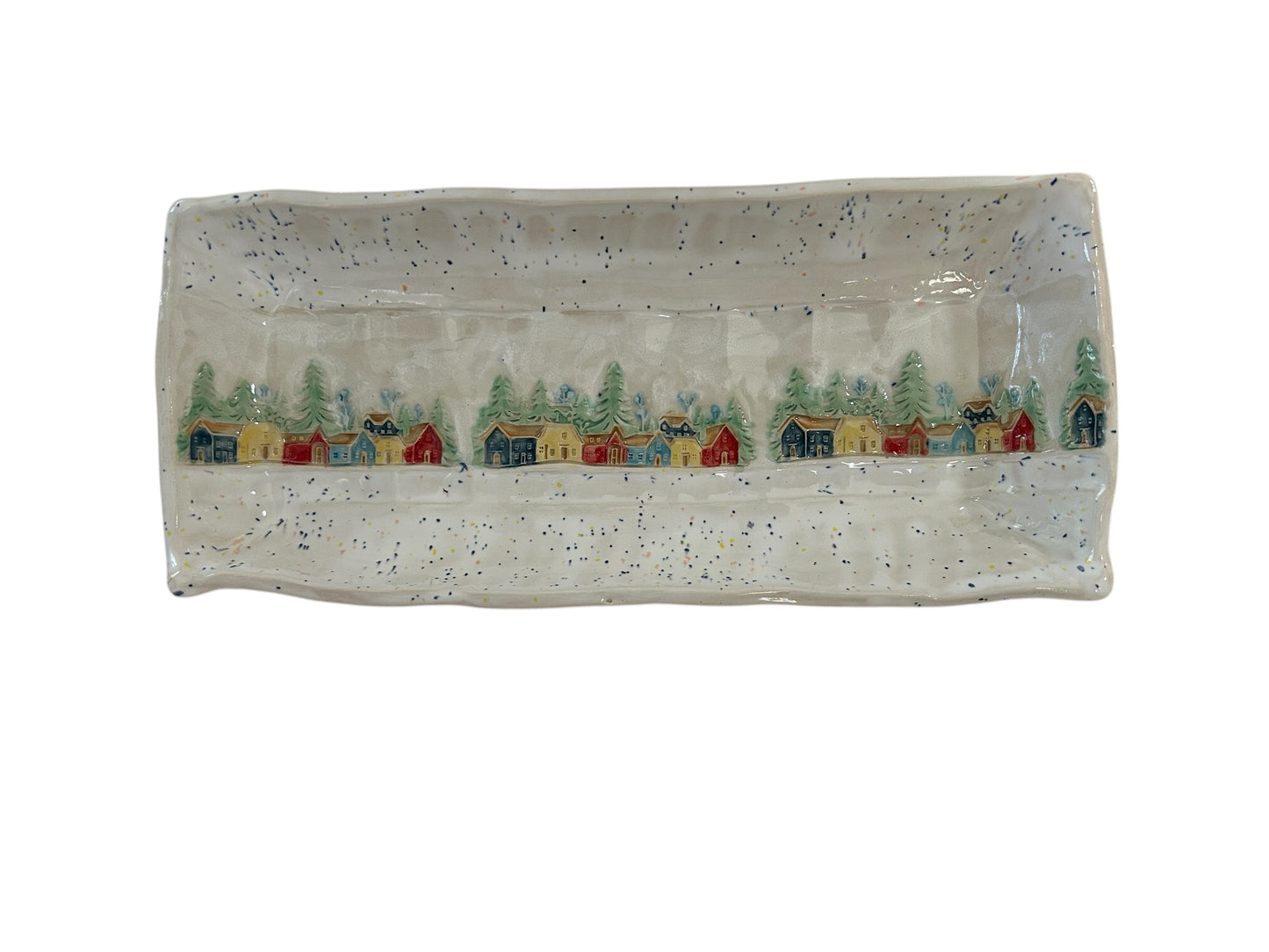 Handmade Cracker Tray #63 with Handpainted Winter Village Scene