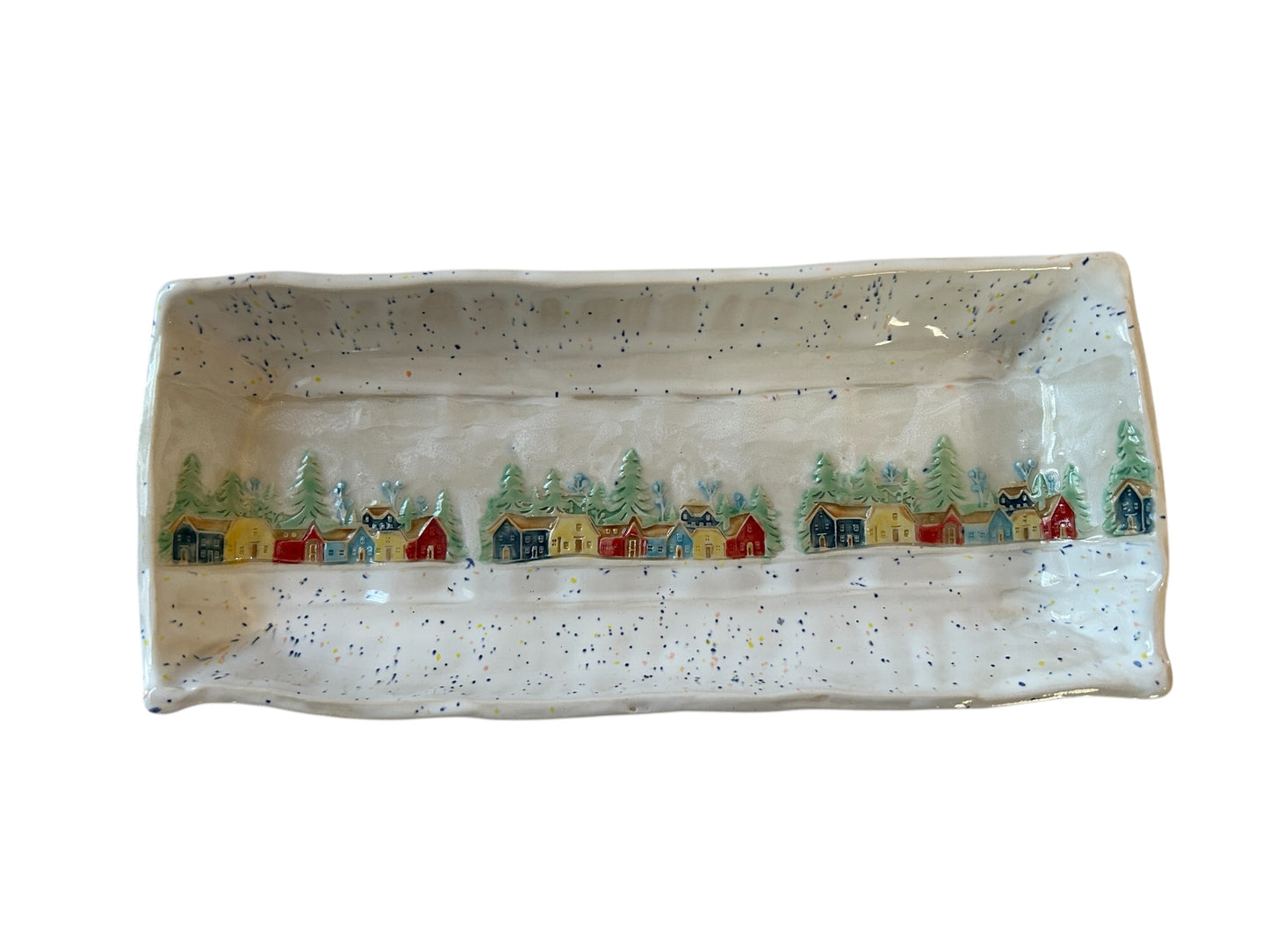 Handmade Cracker Tray #63 with Handpainted Winter Village Scene