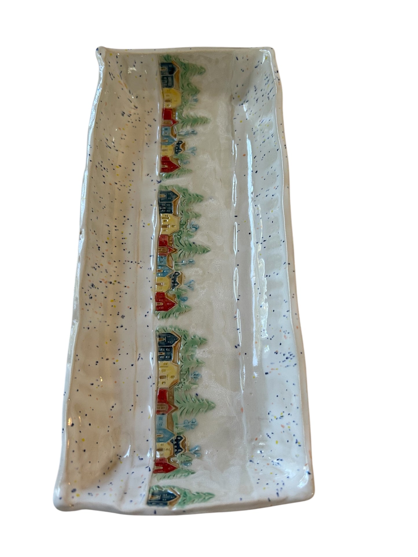 Handmade Cracker Tray #63 with Handpainted Winter Village Scene