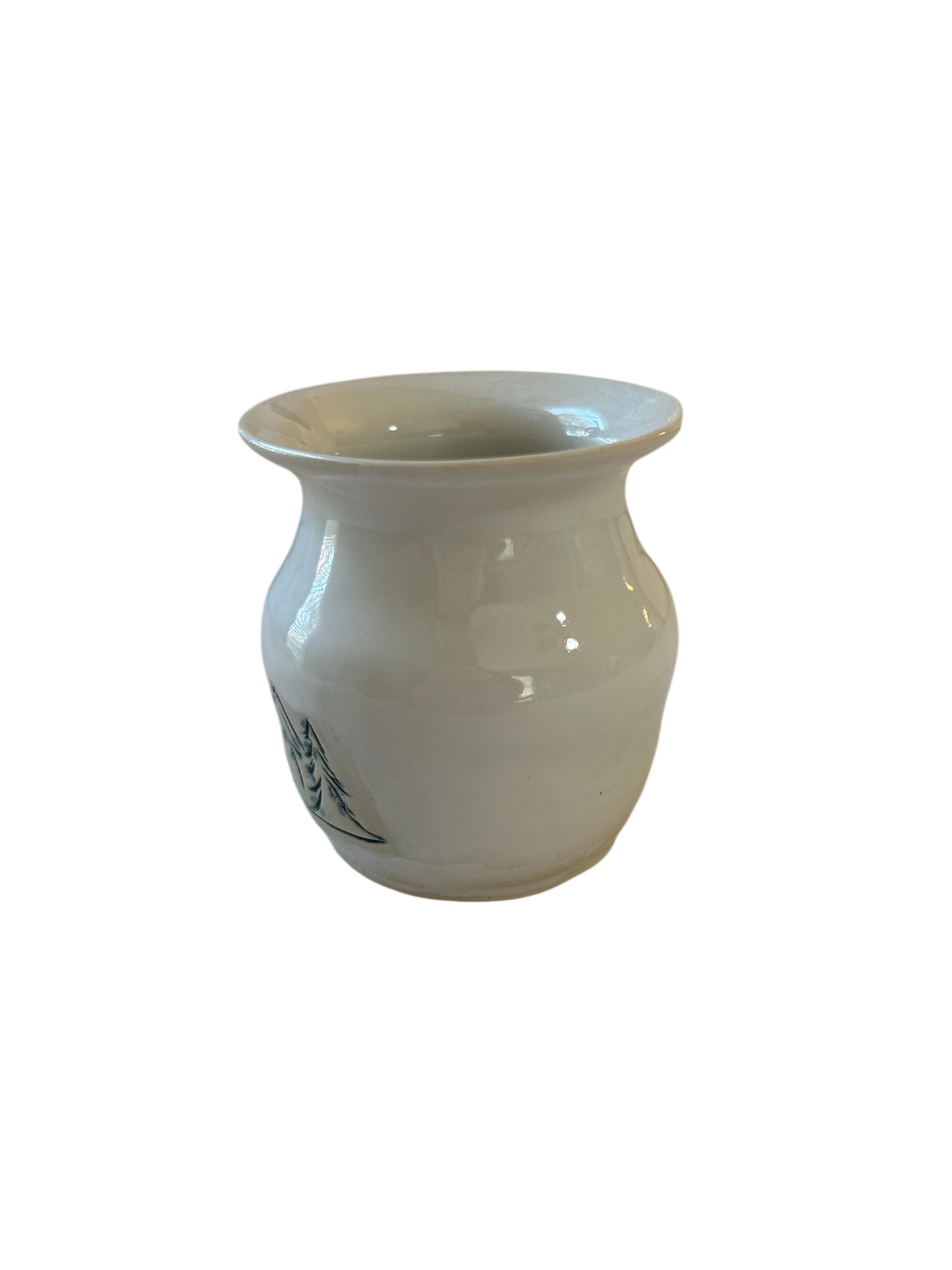 Small Mishima Inlay Bud Vase #15 with Snowy Mountains and Evergreens