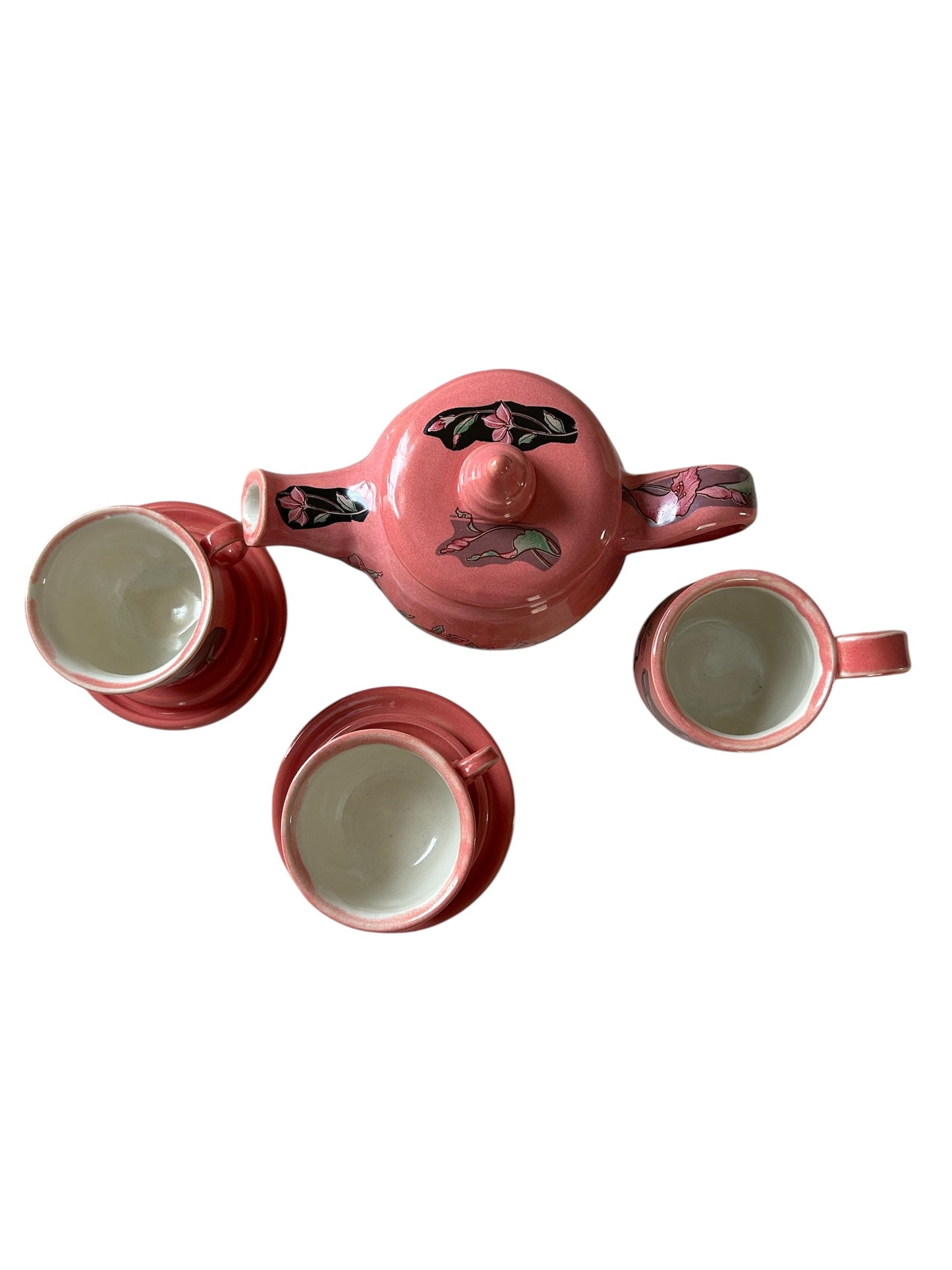 Six-Piece Tea Set #50 with Floral Scrolls Ceramic Decals