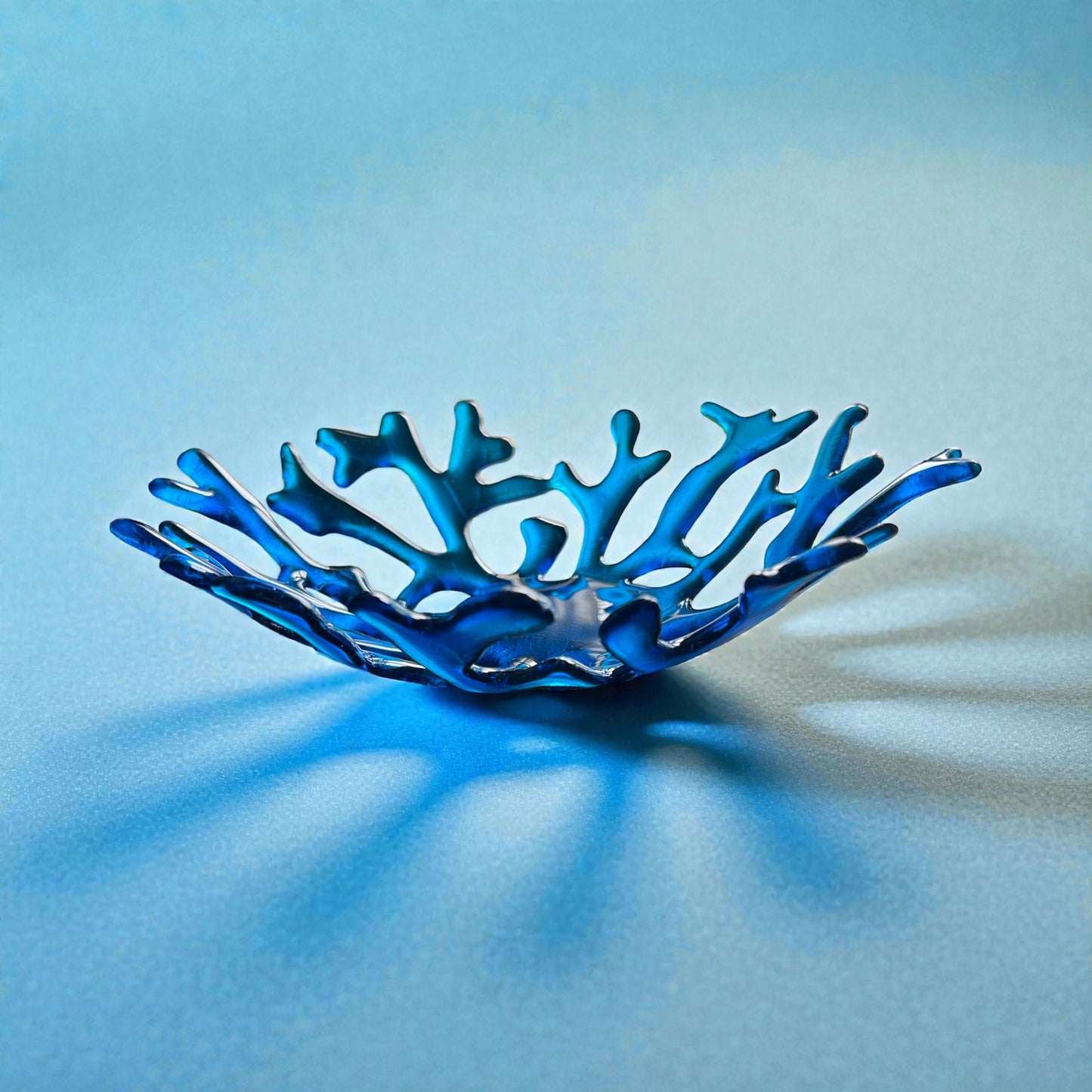 Handmade 10" Fused Glass Coral Fruit Bowl in Turquoise Blue