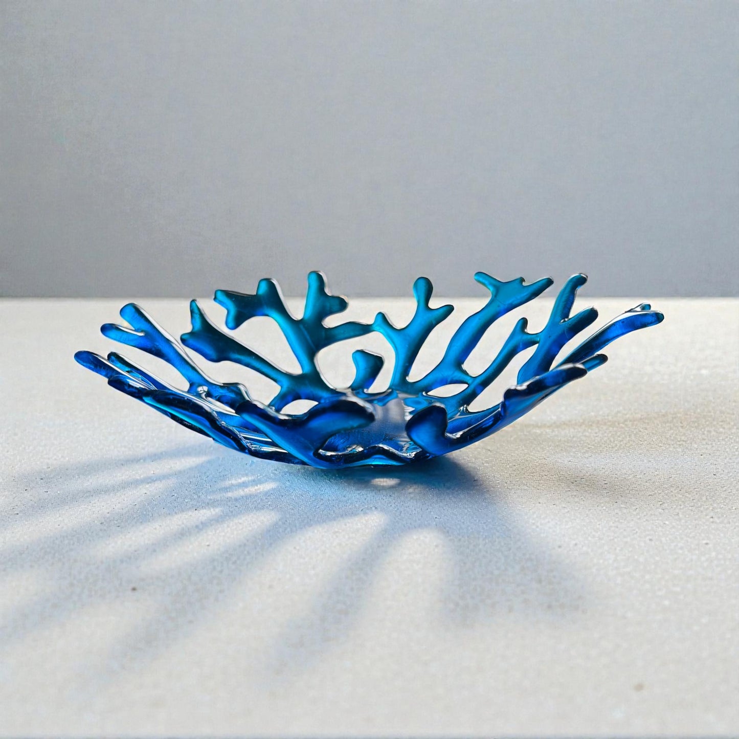Handmade 10" Fused Glass Coral Fruit Bowl in Turquoise Blue