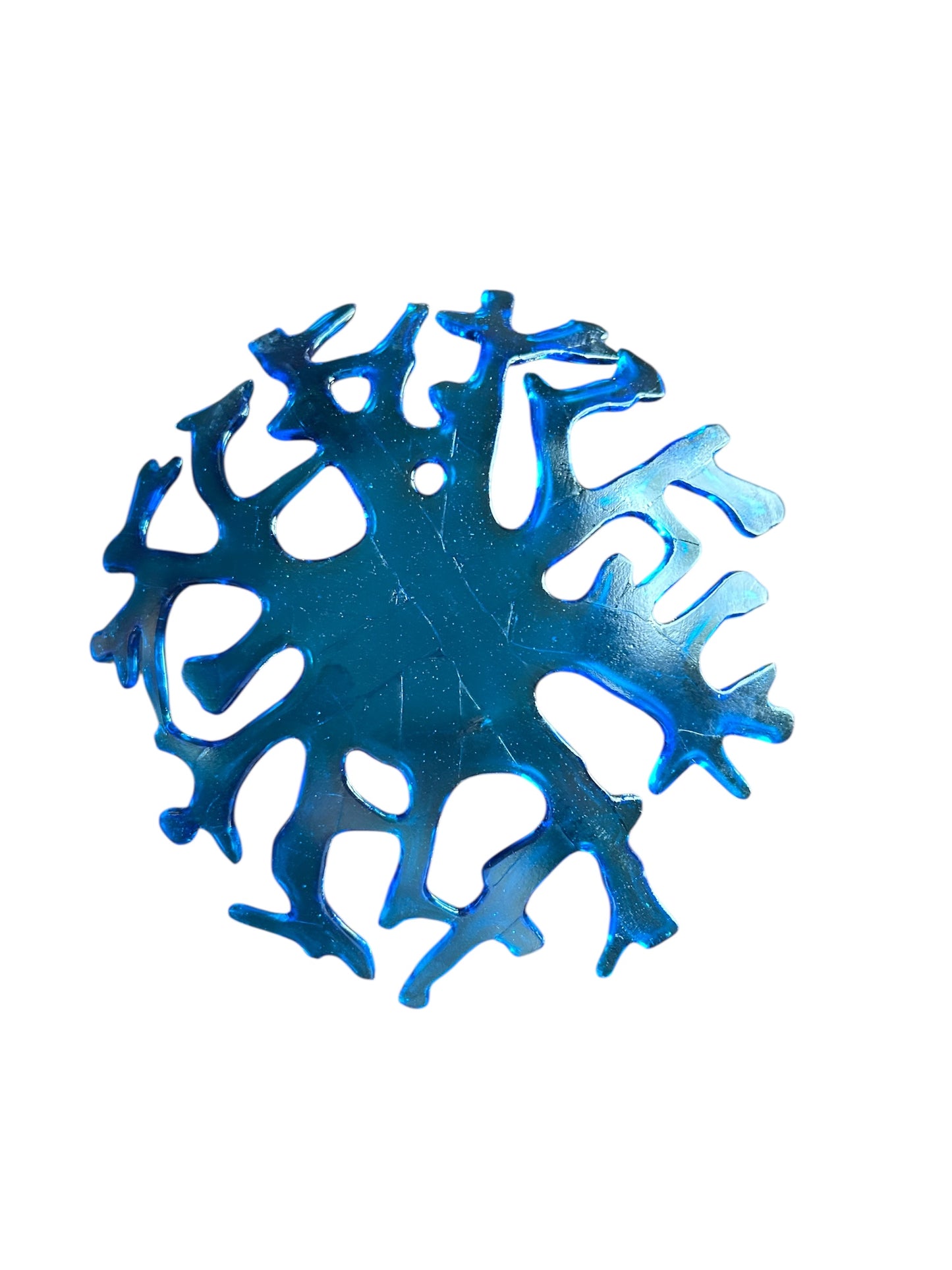 Handmade 10" Fused Glass Coral Fruit Bowl in Turquoise Blue