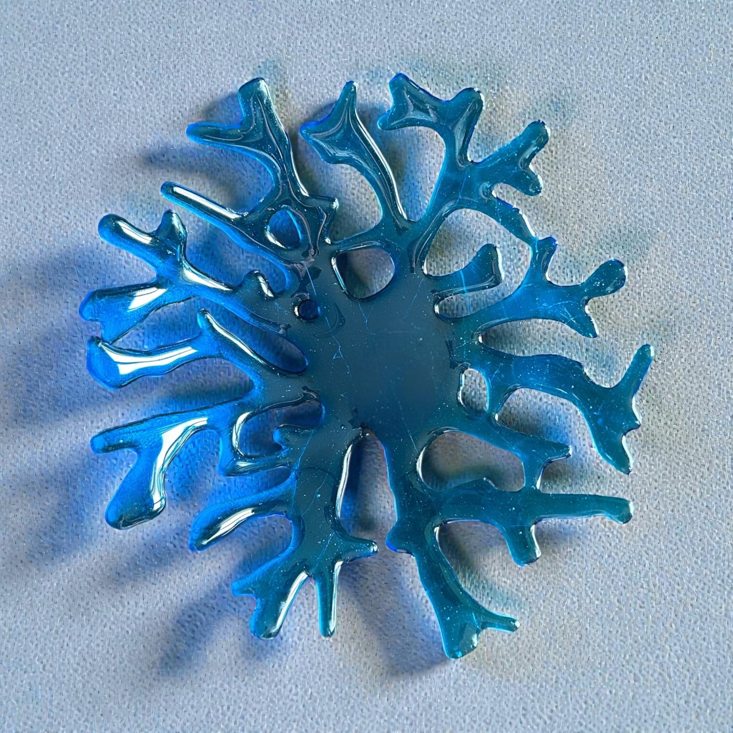 Handmade 10" Fused Glass Coral Fruit Bowl in Turquoise Blue