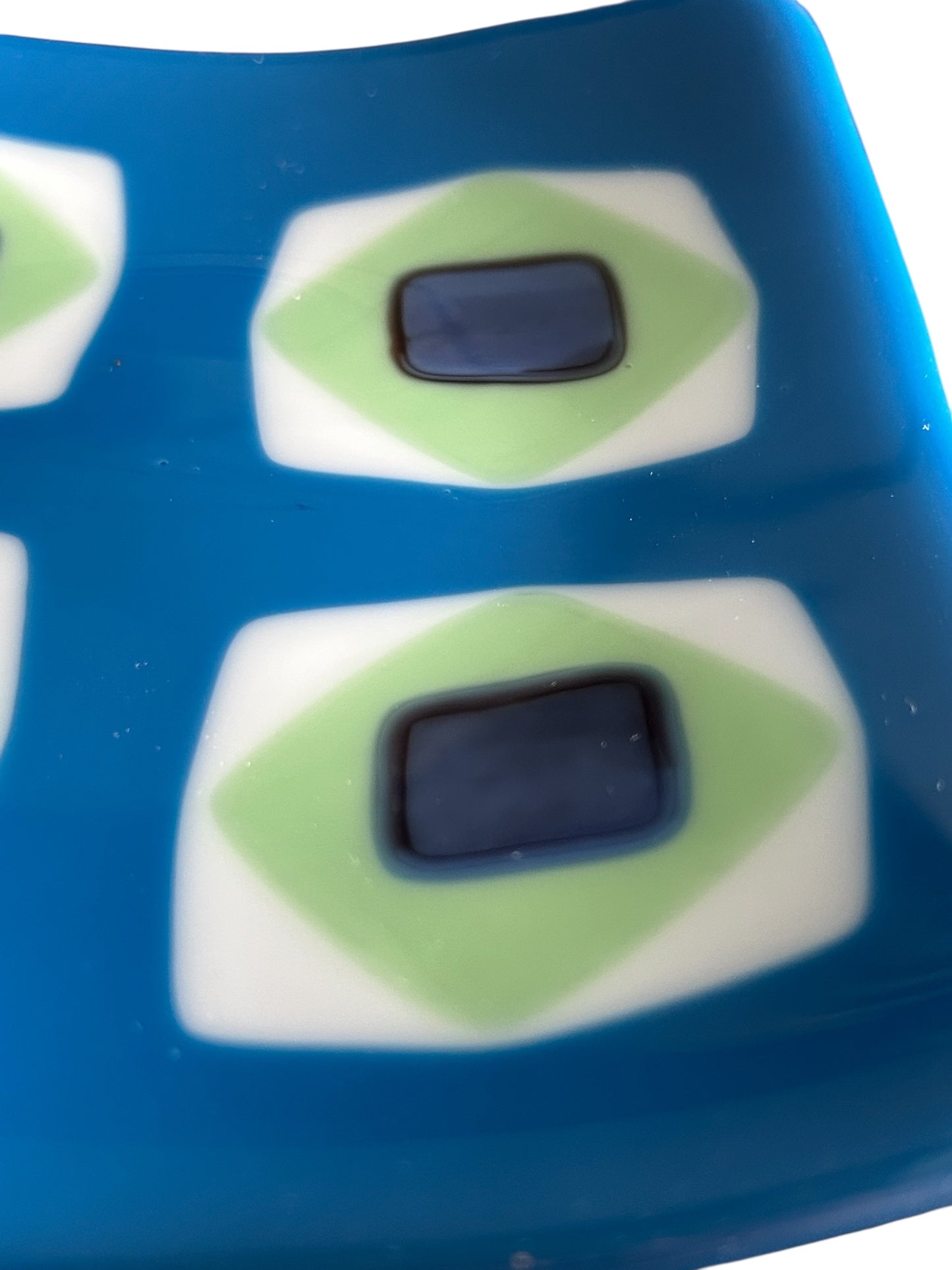 Homemade Fused Glass Sushi Plate with Diamonds and Squares