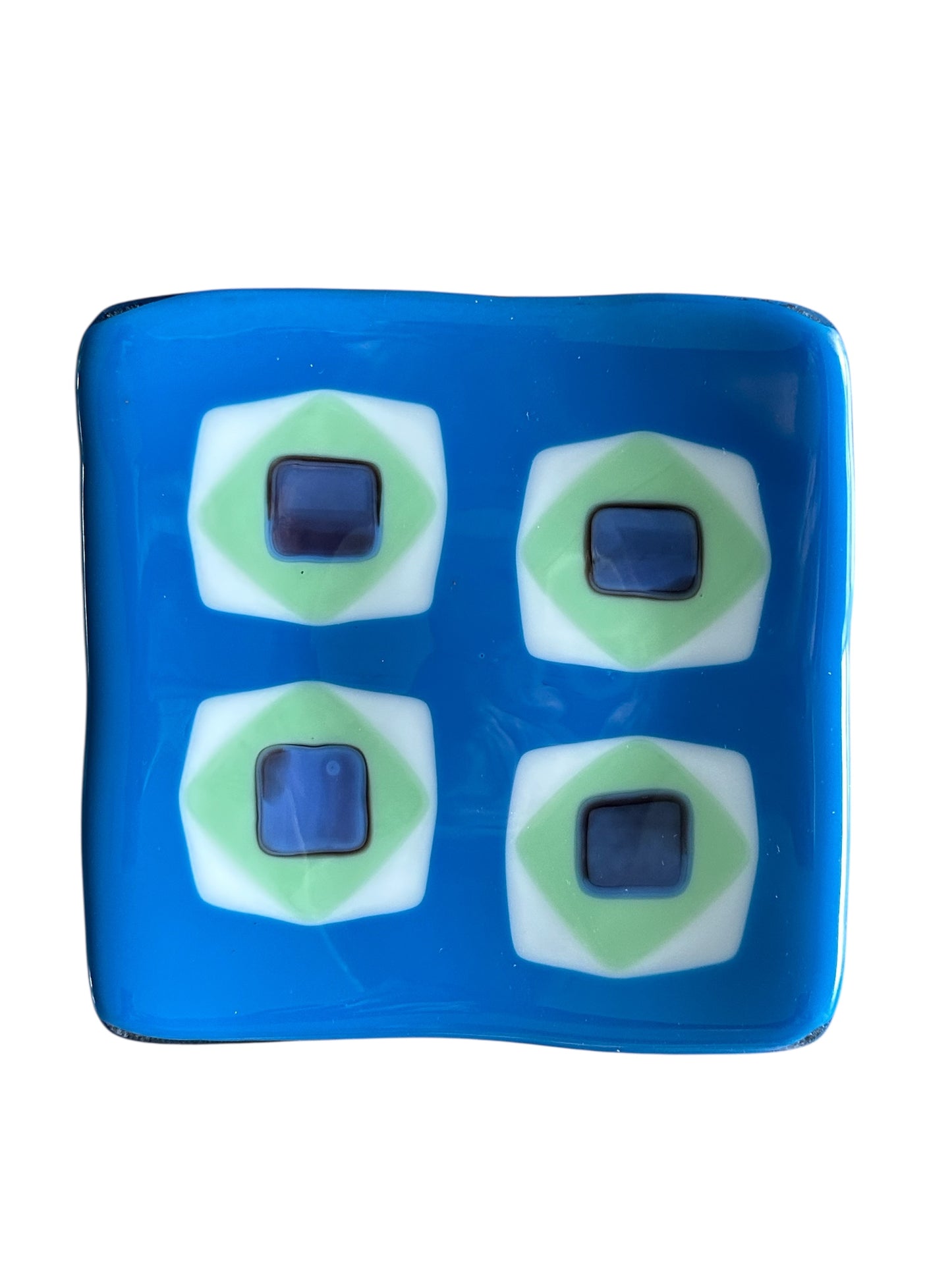 Homemade Fused Glass Sushi Plate with Diamonds and Squares