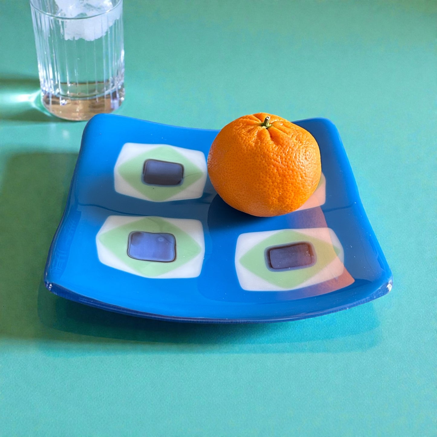 Homemade Fused Glass Sushi Plate with Diamonds and Squares