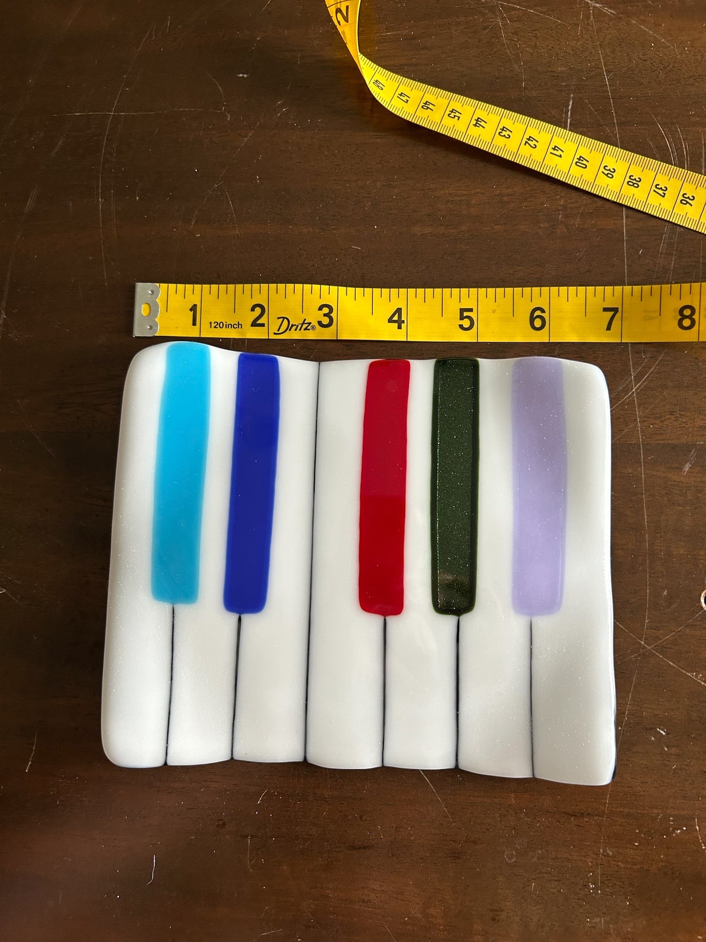 Homemade Fused Glass Sushi Plate with Crazy Piano Keys Design