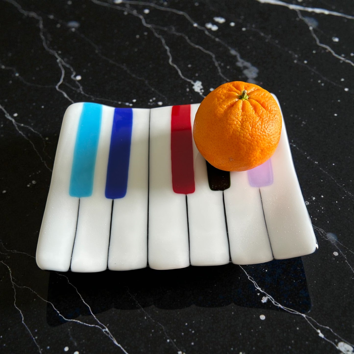Homemade Fused Glass Sushi Plate with Crazy Piano Keys Design