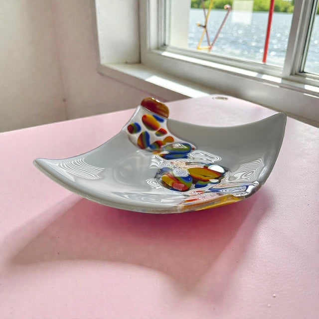 Homemade Fused Glass Sushi Plate with Rainbow Cabochons